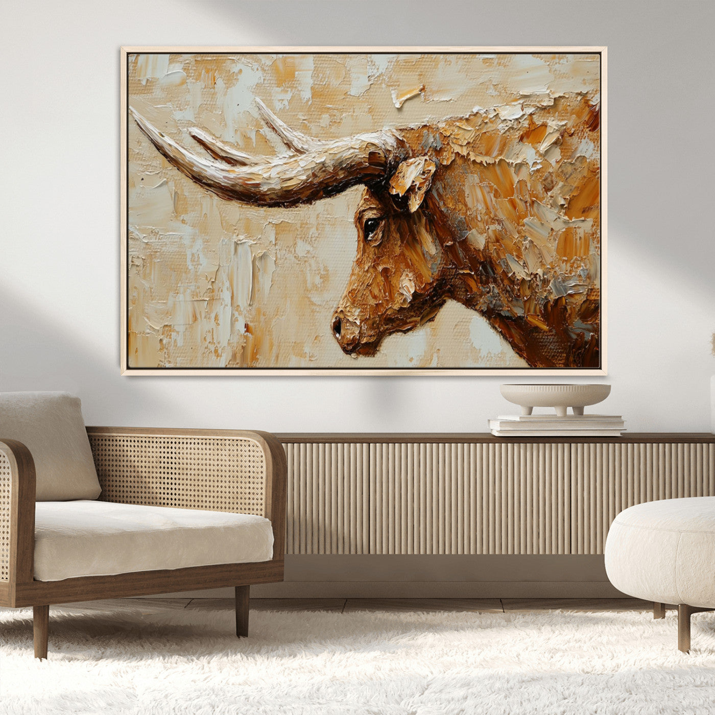 69611428-MGV-CV-36X24-Rustic Longhorn Bull Wall Art Canvas Print – Vintage Western Cattle Painting, Texas Steer Artwork for Ranch, Farmhouse or Cowboy Decor
