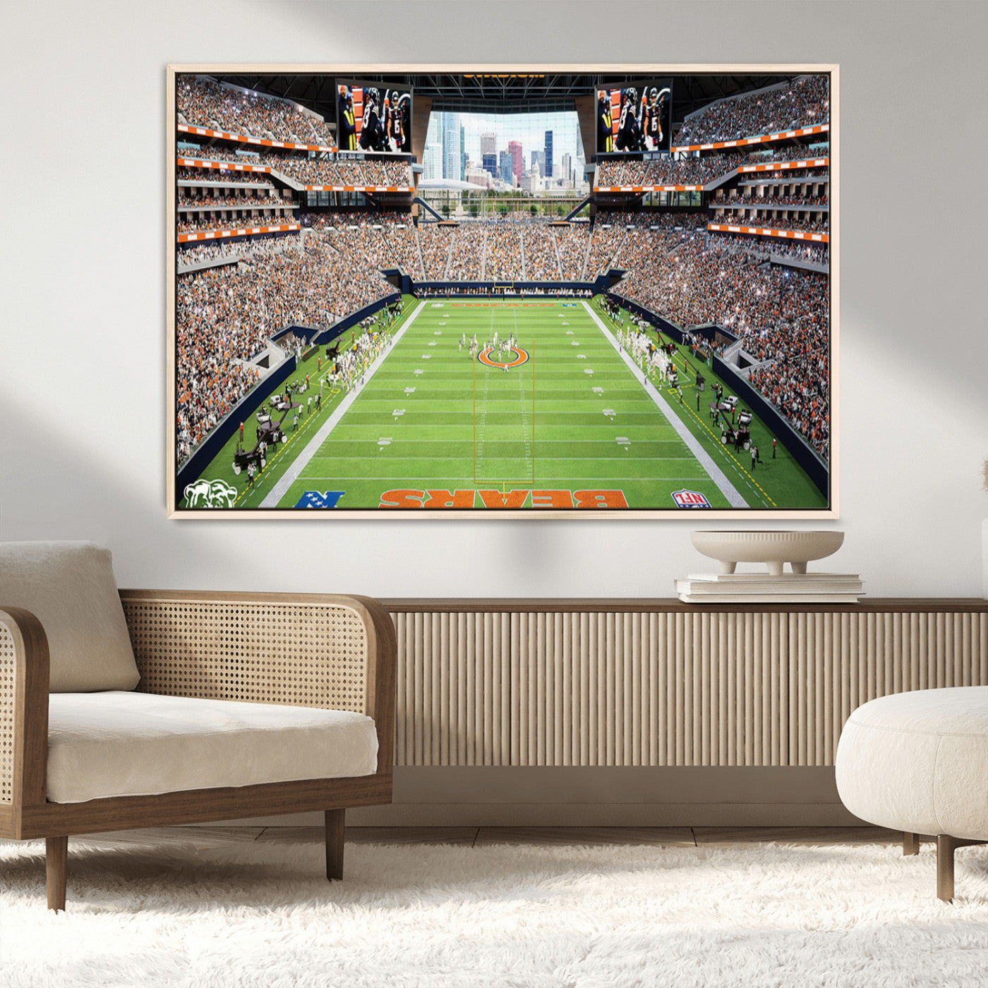 76935553-MGV-CV-36X24-Chicago Bears Soldiers Field Wall Art Canvas Print – Framed Football Stadium Artwork for Sports Fans, Soldier Field Skyline Canvas Decor for Game Room or Man Cave