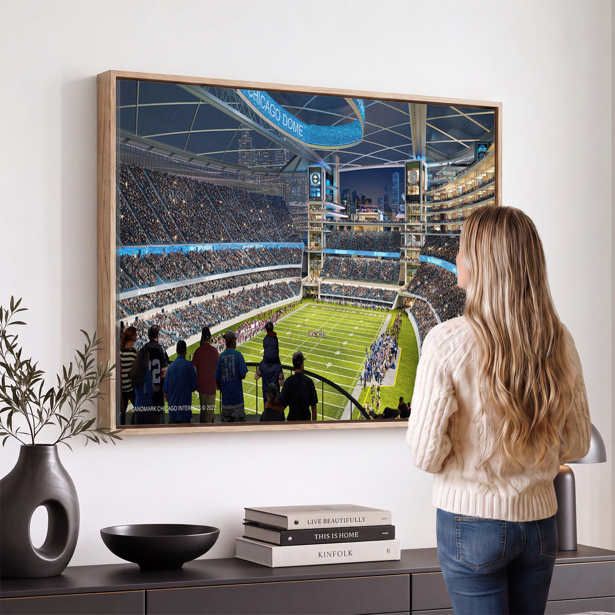 41816511-MGV-CV-36X24 - Chicago Dome Stadium Wall Art Canvas Print, Framed Modern Decor