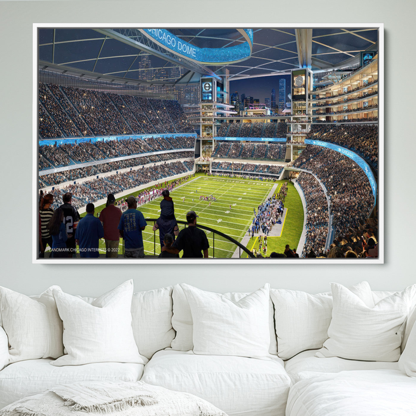 41816511-MGV-FC-36X24_White-Chicago Bears Soldiers Field Wall Art Canvas Print – Framed Football Stadium Artwork for Sports Fans, Soldier Field Skyline Canvas Decor for Game Room or Man Cave