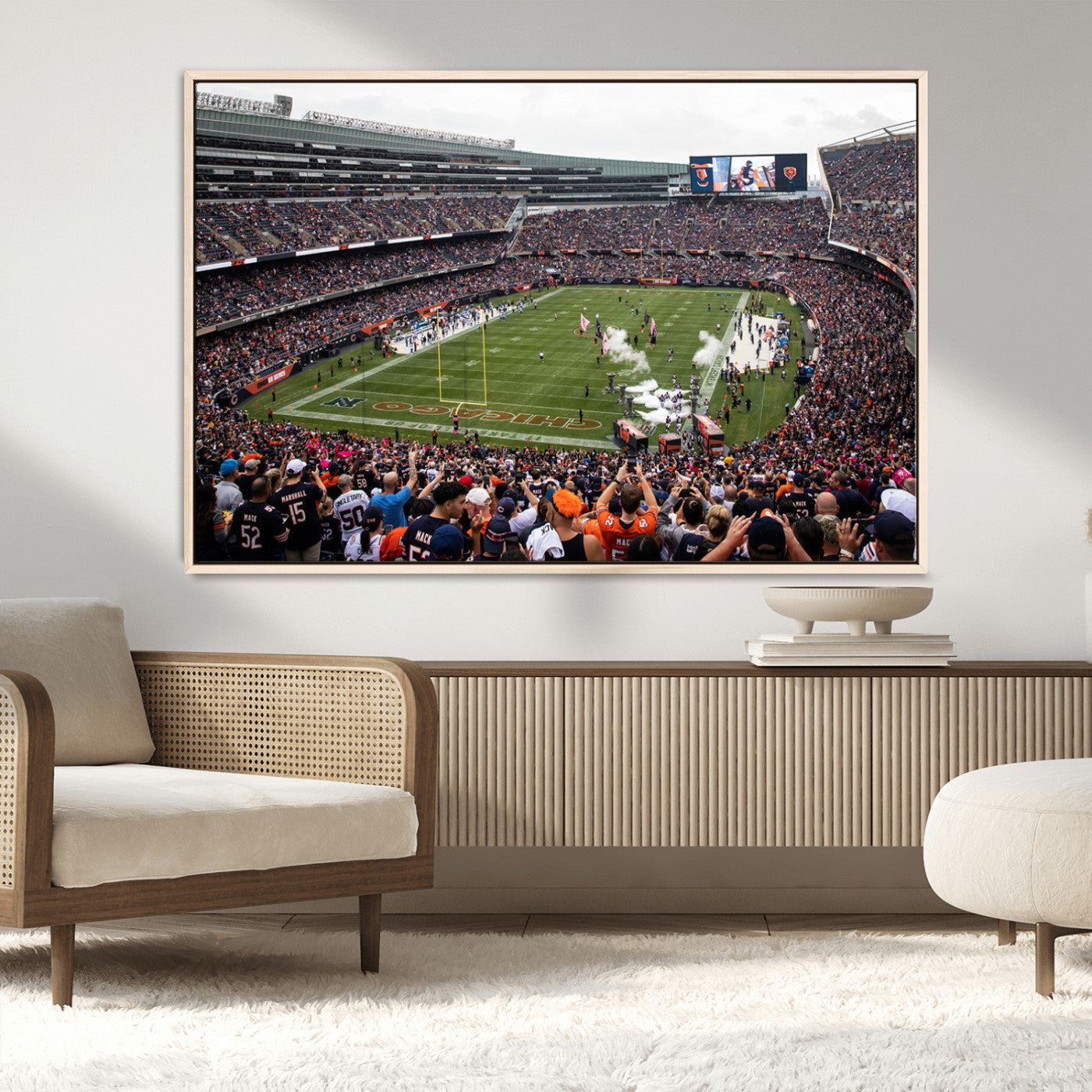 18347149-MGV-CV-36X24-Chicago Bears Soldiers Field Wall Art Canvas Print – Framed Football Stadium Artwork for Sports Fans, Soldier Field Skyline Canvas Decor for Game Room