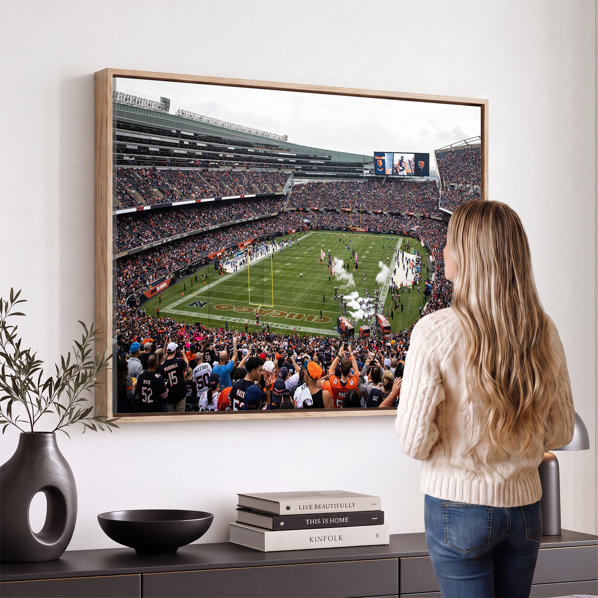 18347149-MGV-CV-36X24 - Chicago Bears Soldier Field Wall Art Canvas Print – Framed Football Stadium Artwork Team Spirit for home, office