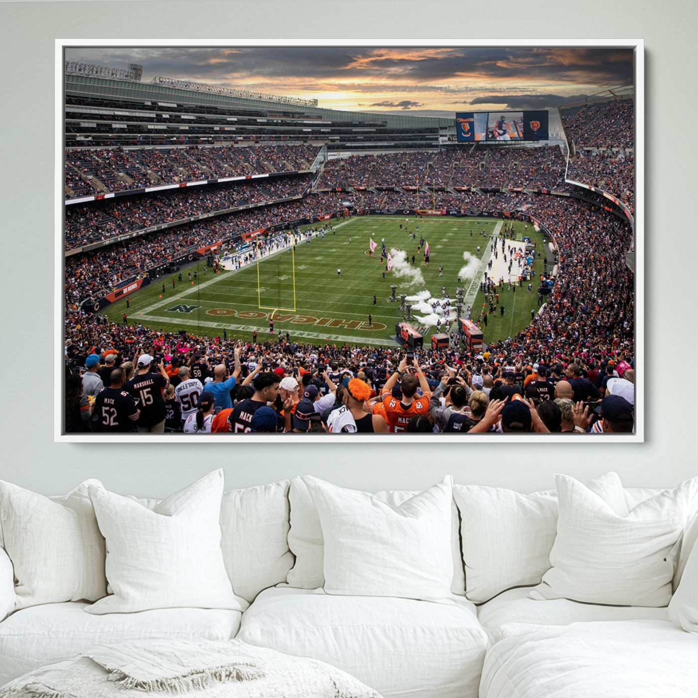 87578930-MGV-FC-36X24_White-Chicago Bears Soldiers Field Wall Art Canvas Print – Framed Football Stadium Artwork for Sports Fans, Soldier Field Skyline Canvas Decor for Game Room or Man Cave