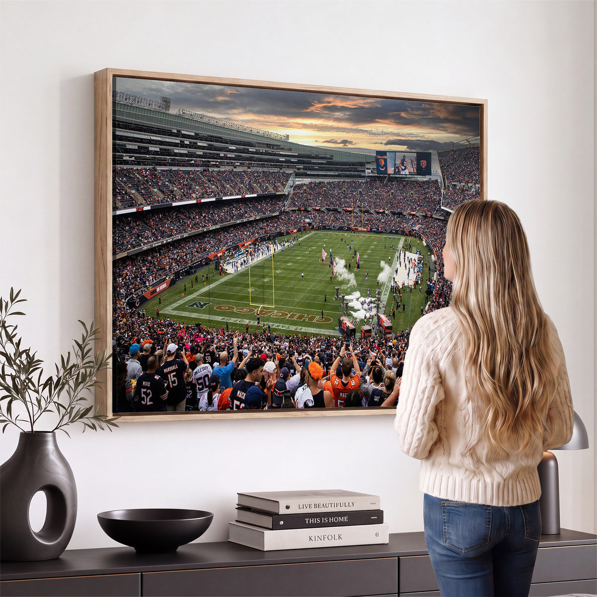 87578930-PAN-FL-20X10 - Chicago Bears Soldiers Field Wall Art Canvas Print, Home Bar Wall Decor