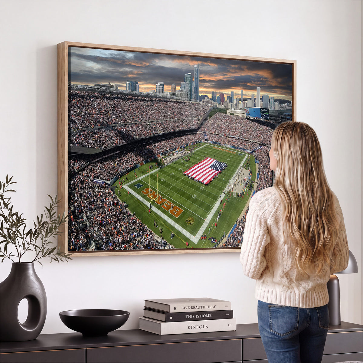 98106777-PAN-FL-20X10 - Chicago Bears Soldiers Field Wall Art Canvas Print, Extra Large Game Room Wall Decor