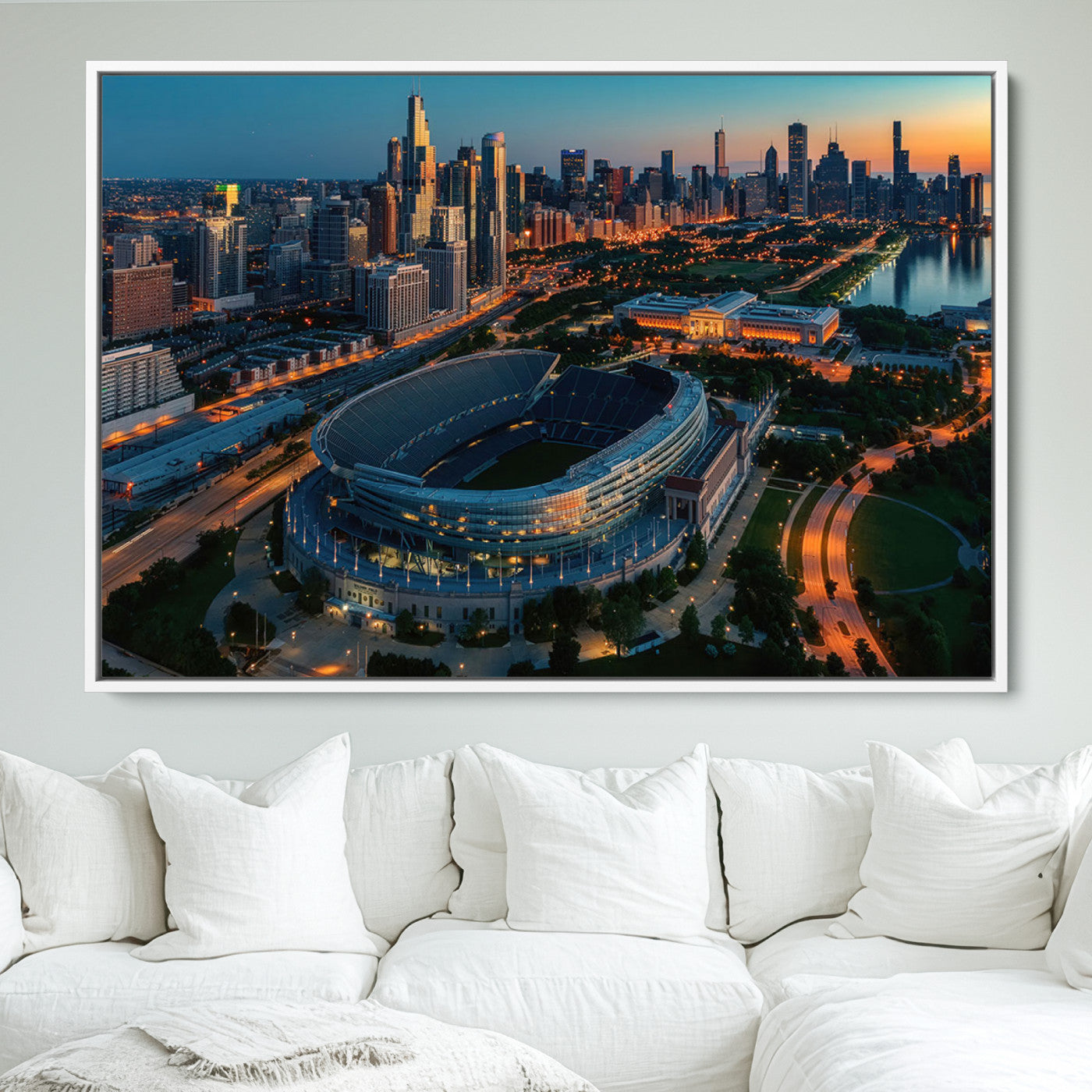 36690345-MGV-FC-36X24_White-Chicago Bears Soldiers Field Wall Art Canvas Print – Framed Football Stadium Artwork for Sports Fans, Soldier Field Skyline Canvas Decor for Game Room or Man Cave