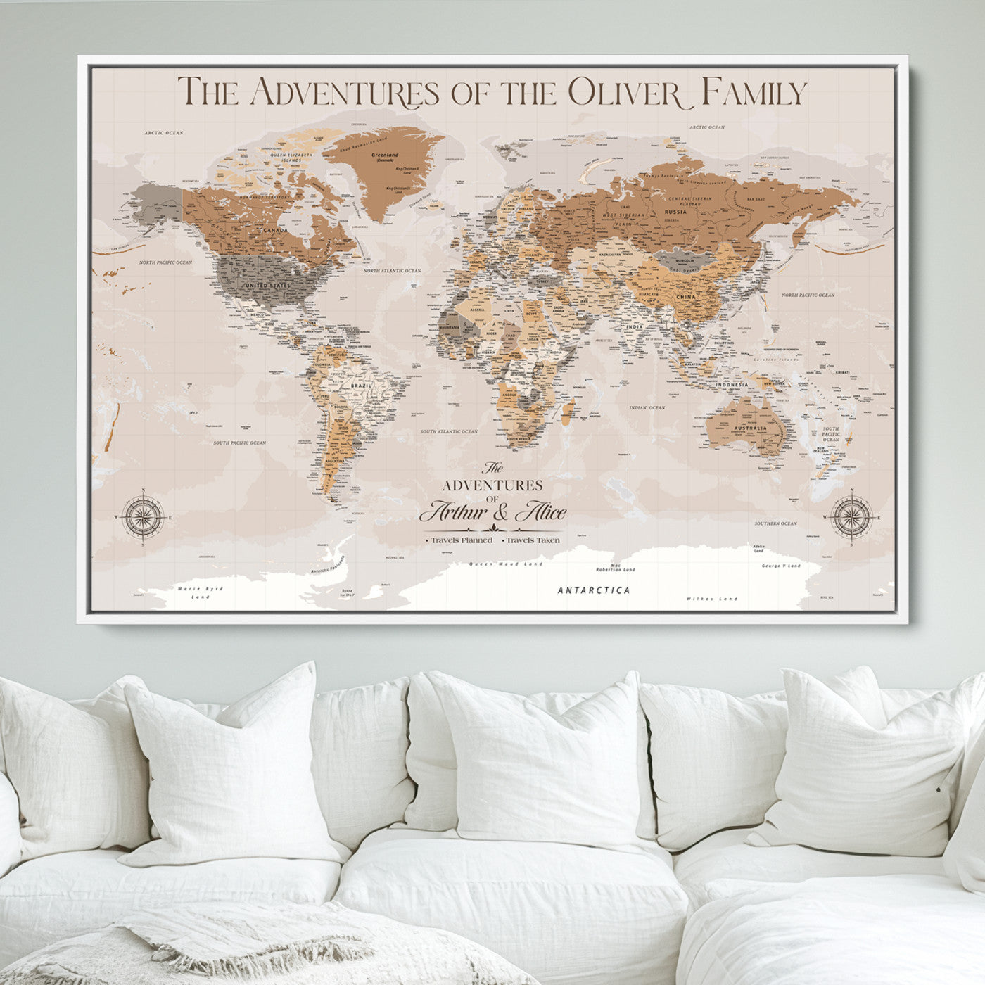 43101120-MGV-FC-36X24_White-World Travel Map with Pins – Push Pin Maps of Where I've Been, Framed Wall Map for Travel Memories, Old Style Decorative World Map - H10