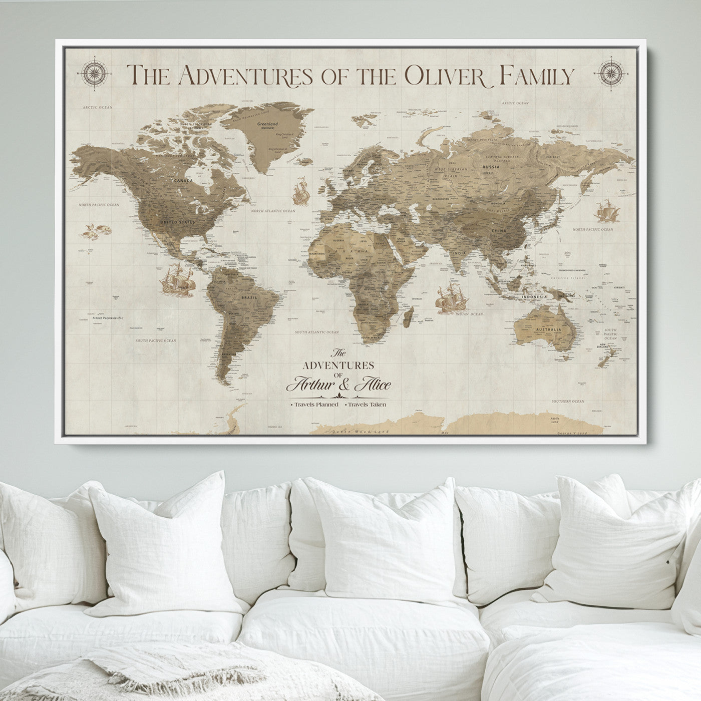40119313-MGV-FC-36X24_White-World Travel Map with Pins – Push Pin Maps of Where I've Been, Framed Wall Map for Travel Memories, Old Style Decorative World Map - H12