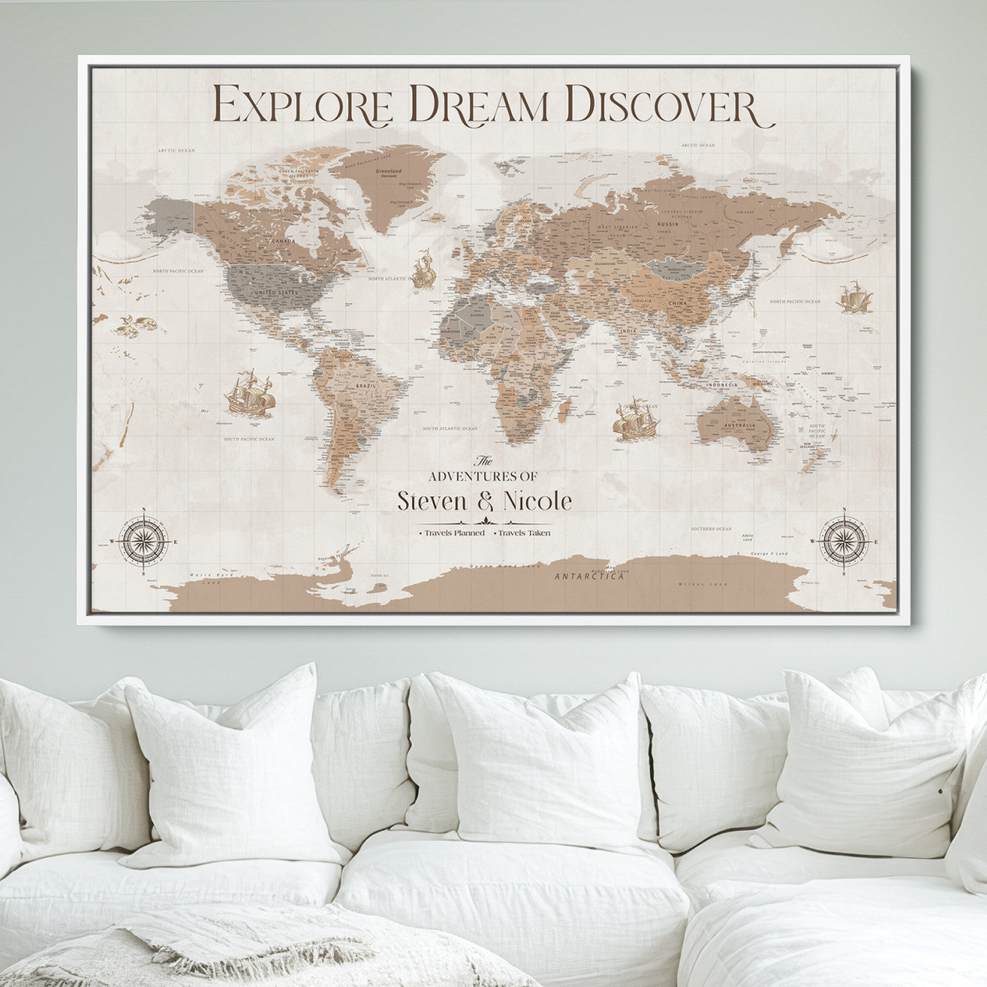 95738134-MGV-CV-36X24-Custom Push Pin World Map Wall Canvas Print – Personalized Travel Tracker with Pins – Framed Large Multi-Size Canvas for Home Office Decor - H13