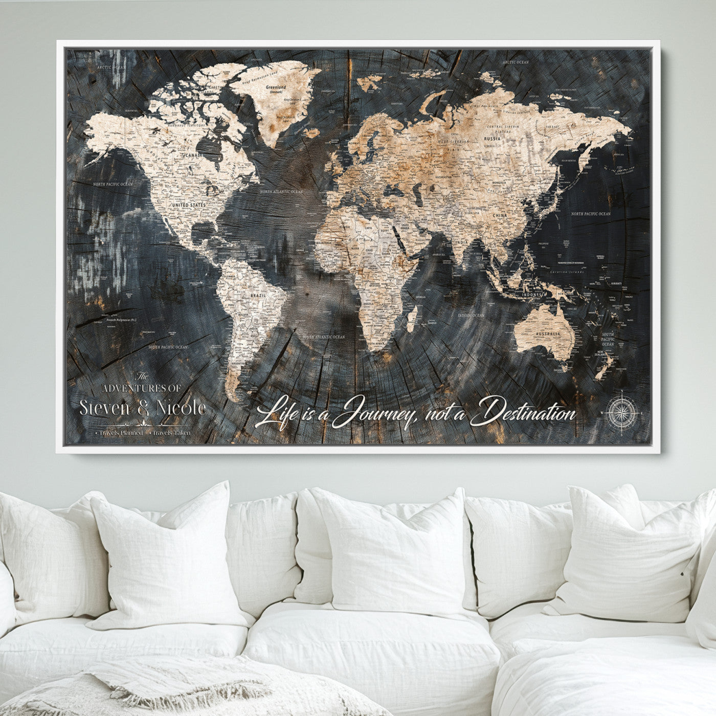 13001721-MGV-CV-36X24-Framed Travel Tracker Map with Push Pins – World Canvas Wall Art to Mark Trips, Great for Offices, Classrooms, and Gift Ideas - H16