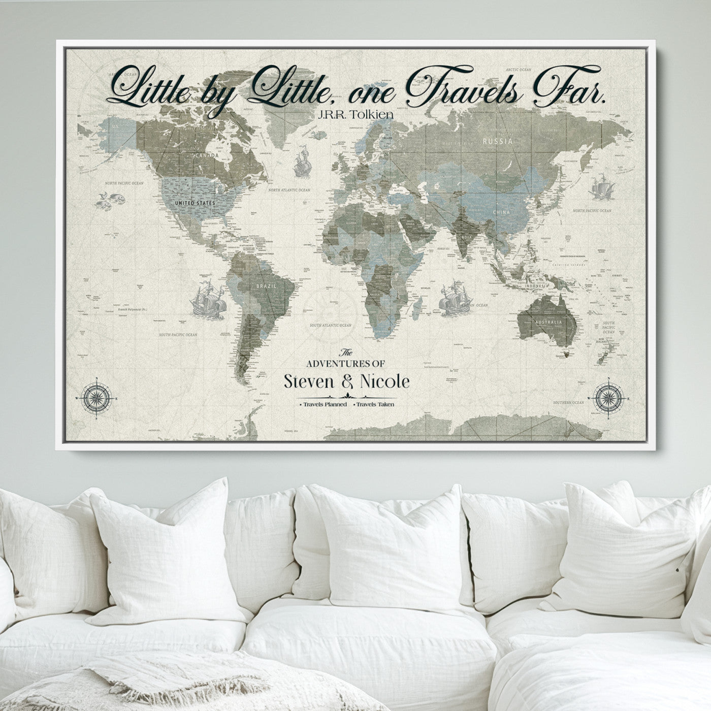 72081300-MGV-FC-36X24_White-Custom Push Pin World Map Wall Canvas Print – Personalized Travel Tracker with Pins – Framed Large Multi-Size Canvas for Home Office Decor - H18