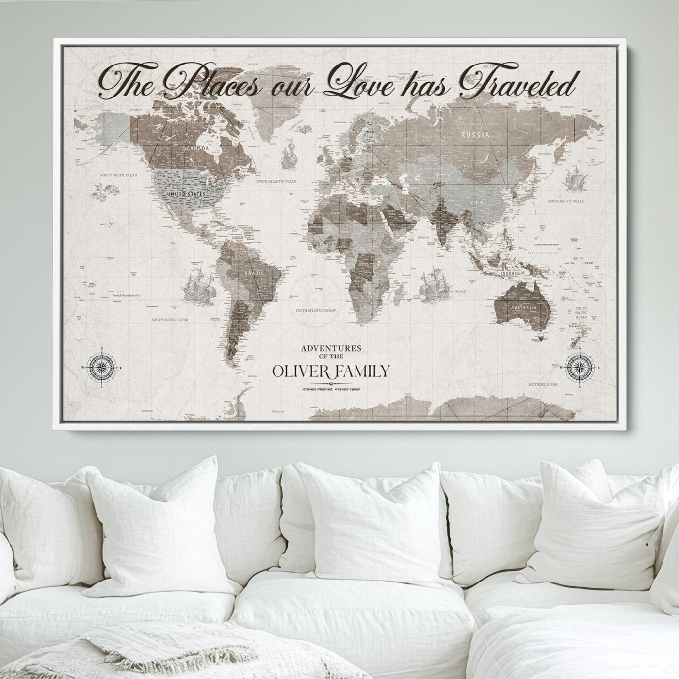 88245481-MGV-CV-36X24-Custom Push Pin World Map Wall Canvas Print – Personalized Travel Tracker with Pins – Framed Large Multi-Size Canvas for Home Office Decor