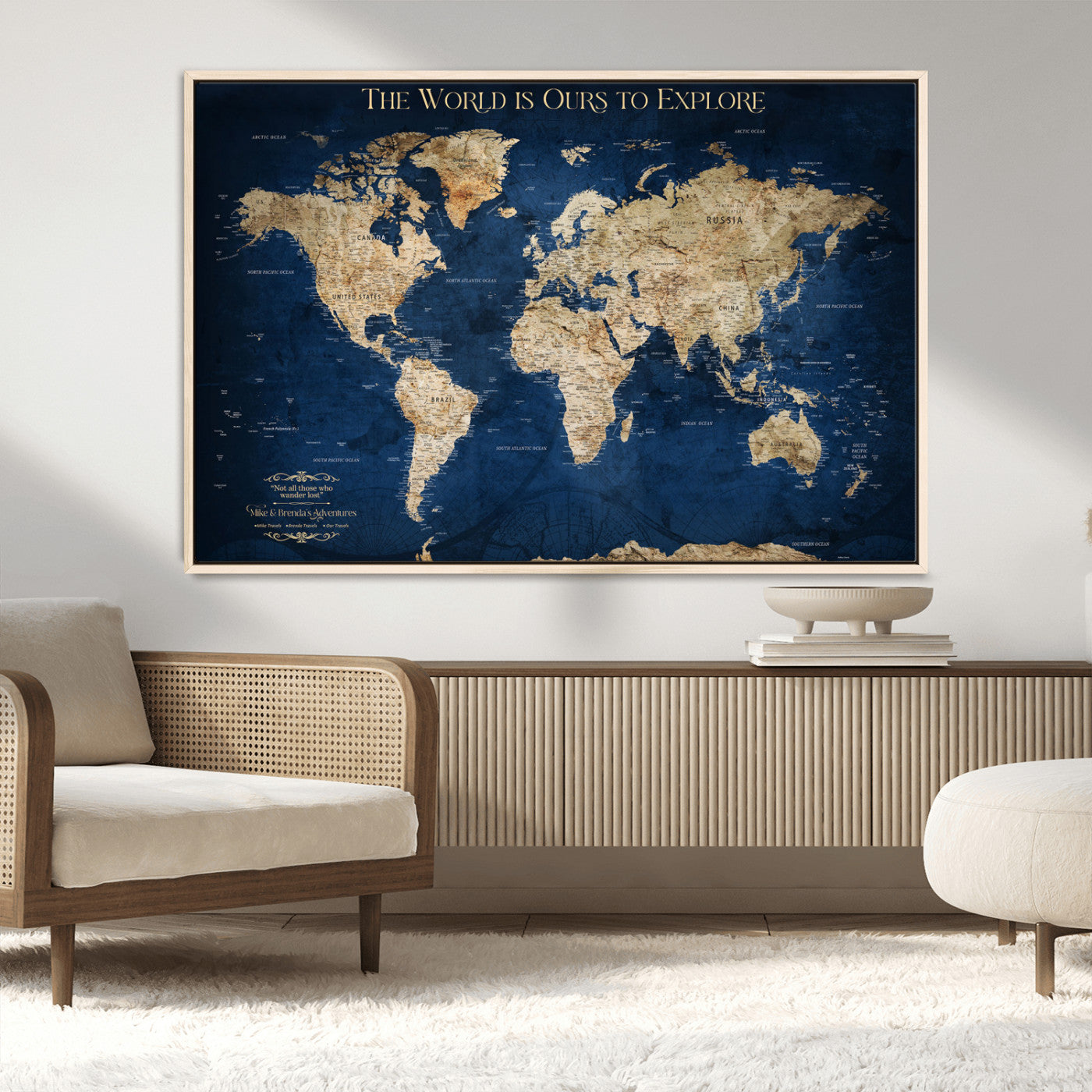 10181149-MGV-CV-36X24-Framed Push Pin World Travel Map – Canvas Wall Print of Where I’ve Been, Old-Style Adventure Map with Pins for Tracking Trips - H2-3