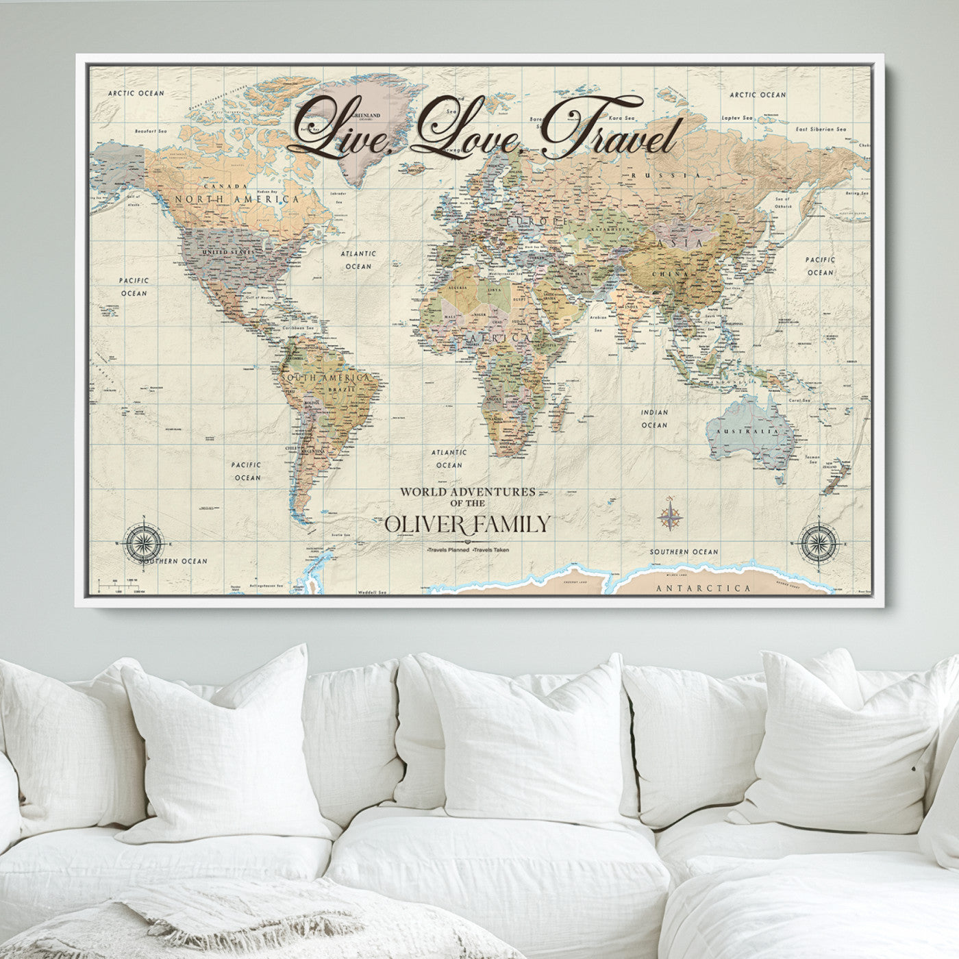 49563244-MGV-CV-36X24-Custom Push Pin World Map Wall Canvas Print – Personalized Travel Tracker with Pins – Framed Large Multi-Size Canvas for Home Office Decor