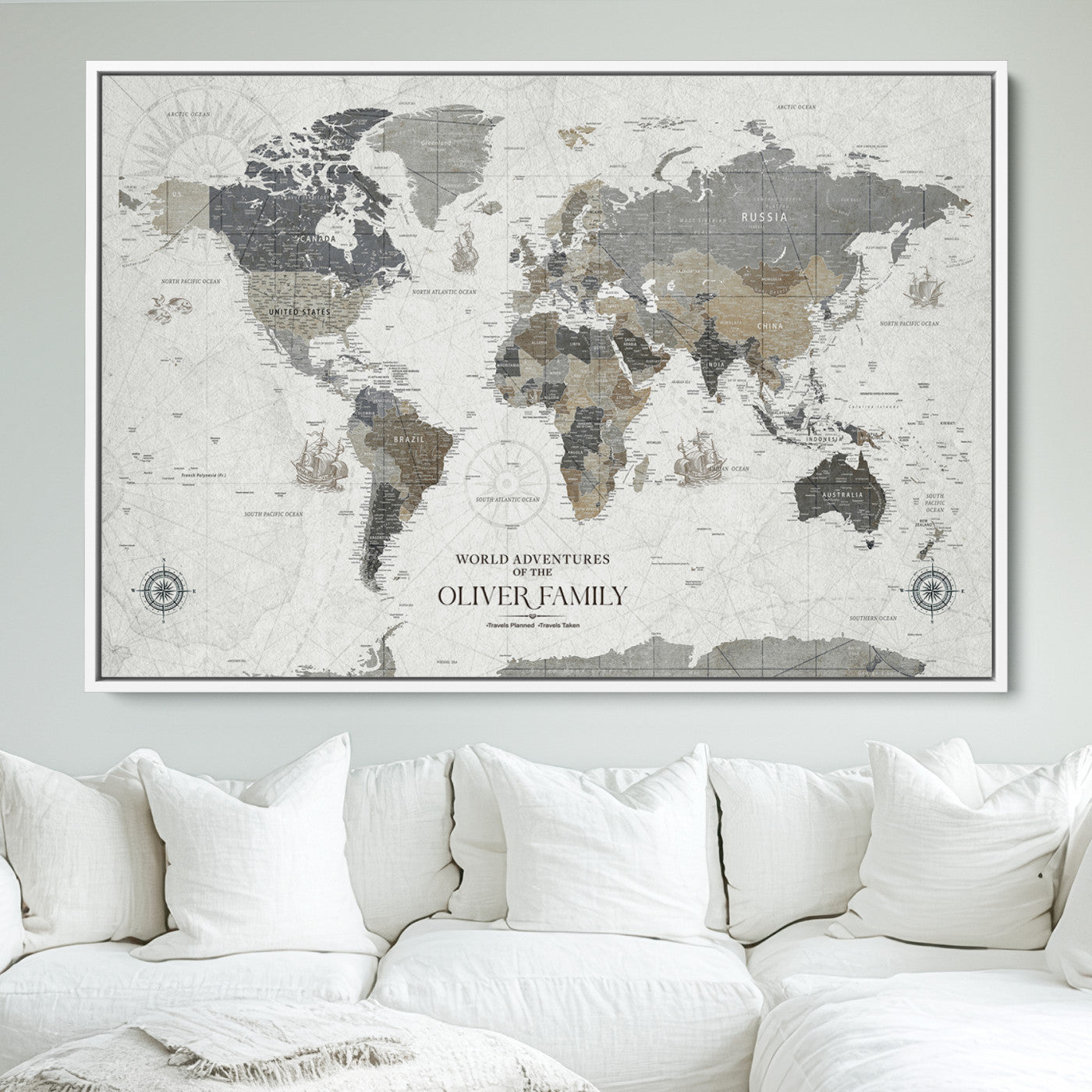 24596128-MGV-CV-36X24-Custom Push Pin World Map Wall Canvas Print – Personalized Travel Tracker with Pins – Framed Large Multi-Size Canvas for Home Office Decor