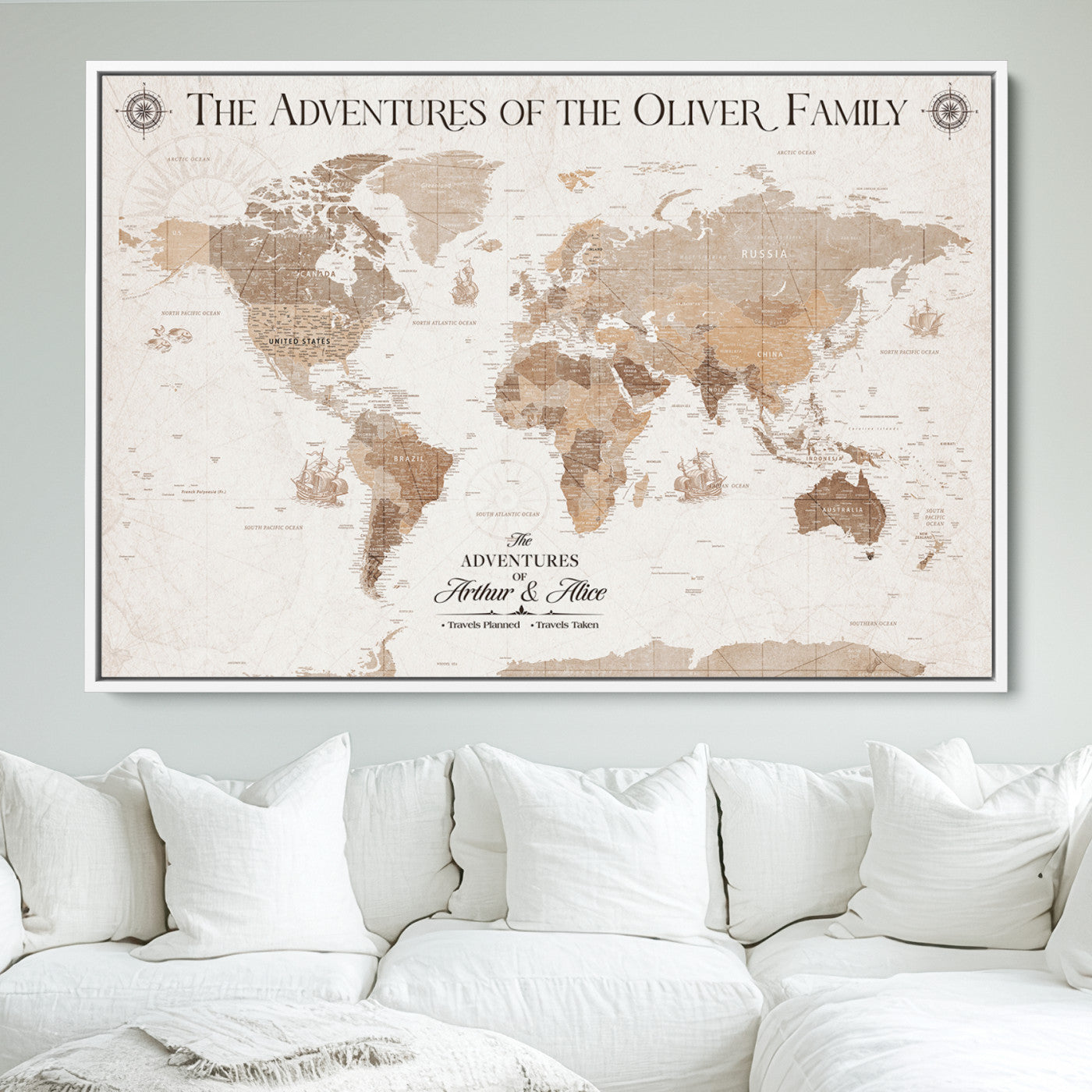 58395047-MGV-CV-36X24-Custom Push Pin World Map Wall Canvas Print – Personalized Travel Tracker with Pins – Framed Large Multi-Size Canvas for Home Office Decor