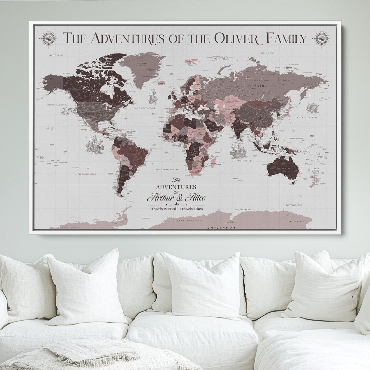 43789856-MGV-FC-36X24_White-Custom Push Pin World Map Wall Canvas Print – Personalized Travel Tracker with Pins – Framed Large Multi-Size Canvas for Home Office Decor - H27