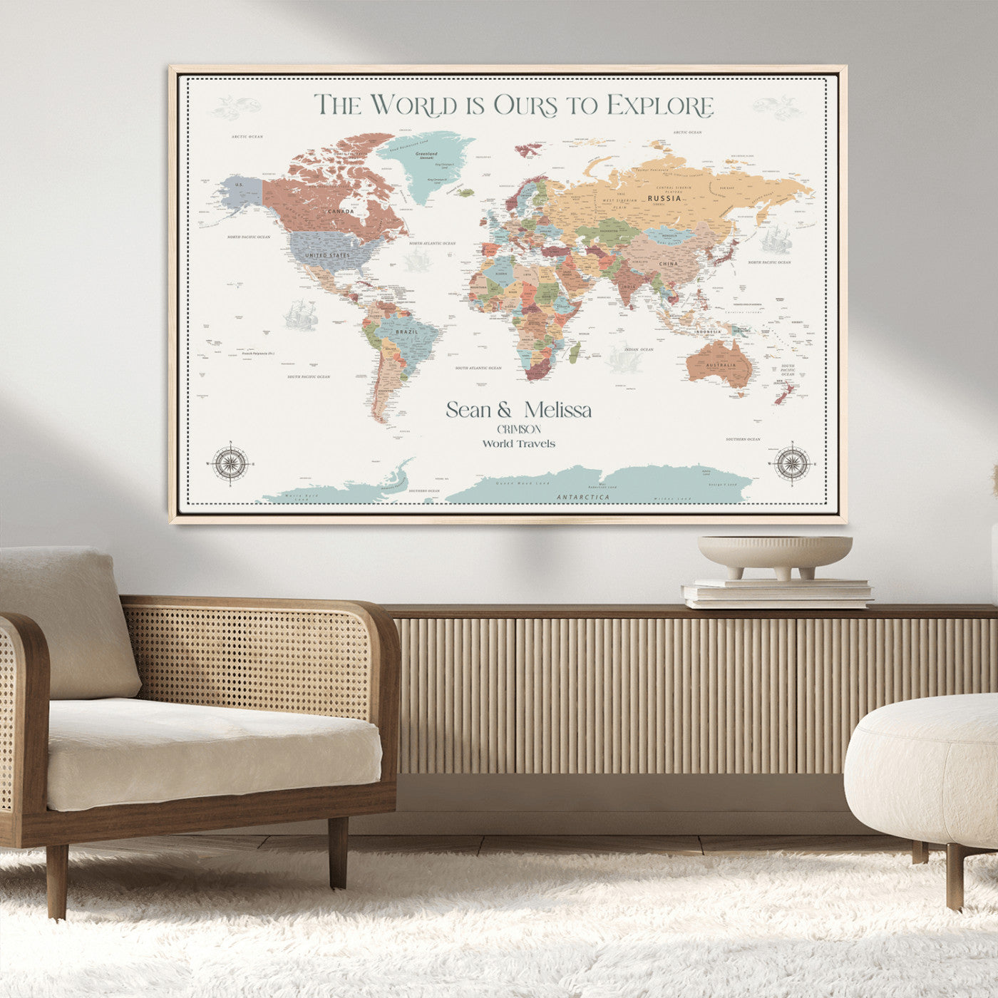 90968866-MGV-CV-36X24-Custom Push Pin World Map Wall Canvas Print – Personalized Travel Tracker with Pins – Framed Large Multi-Size Canvas for Home Office Decor