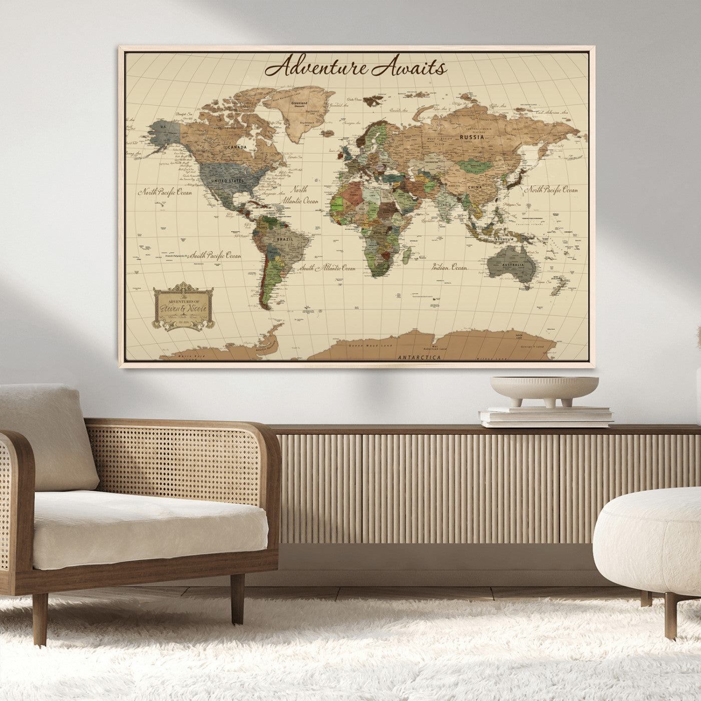 31875069-MGV-CV-36X24-Custom Push Pin World Map Wall Canvas Print – Personalized Travel Tracker with Pins – Framed Custom Quotie Canvas for Home Office Decoration