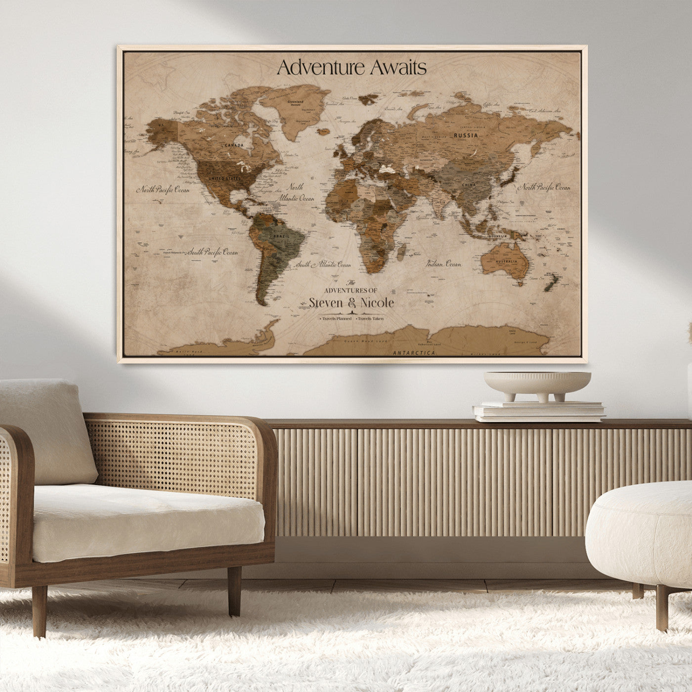 MGV-FC-36X24 - Custom Push Pin World Map Wall Canvas Print – Personalized Travel Tracker with Pins – Framed Custom Quotie Canvas for Home Office Decor