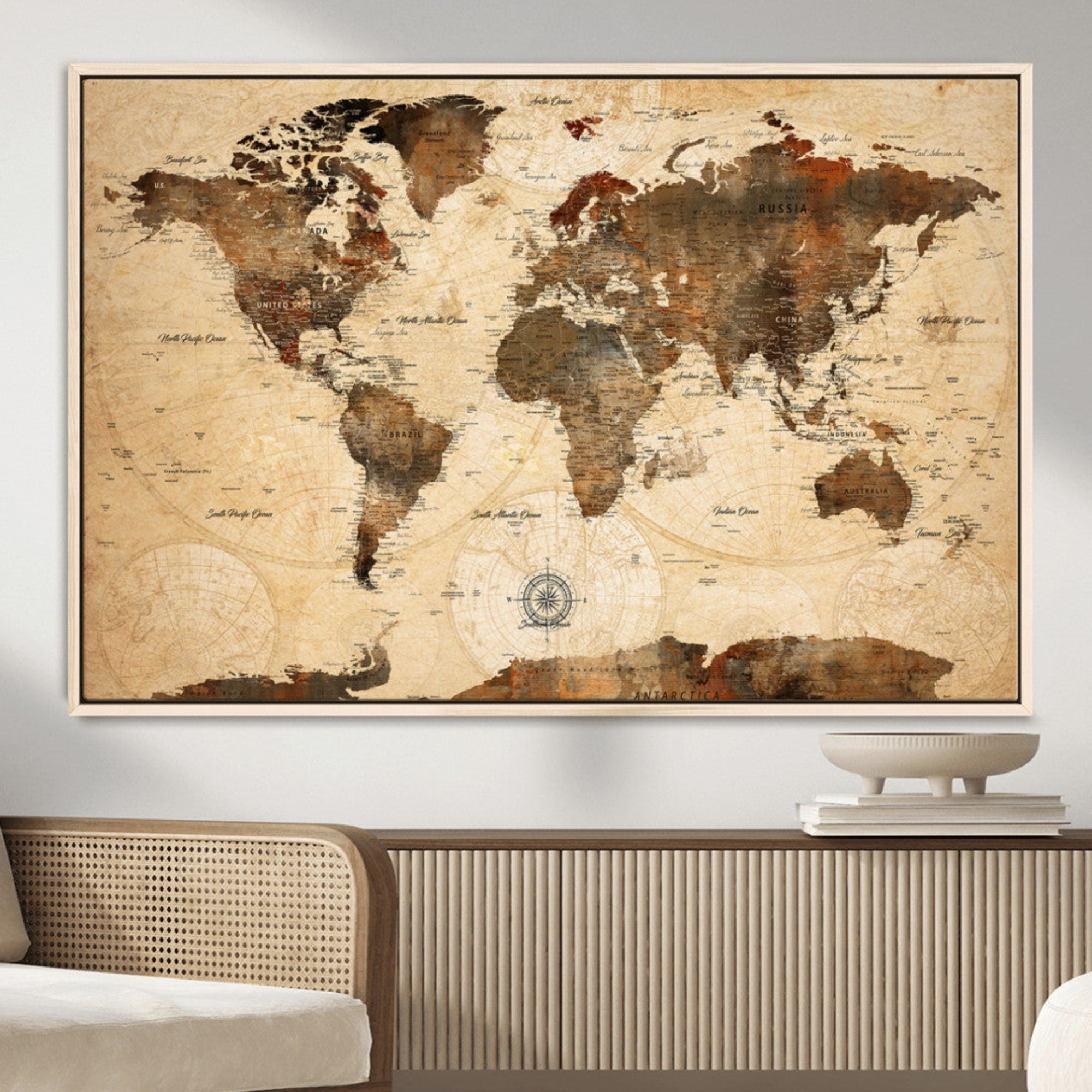 Rehber01-MGV-CV-36X24-Push Pin World Map Canvas Print – Travel Tracker Wall Art for Couples, Perfect Anniversary Gift for Home or Office Decor