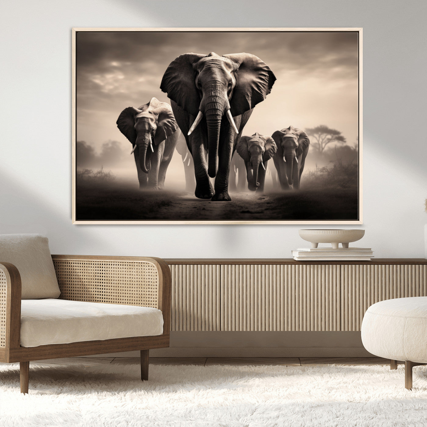 48598F10-MGV-CV-36X24-Elephant Family Wall Art Canvas Print, Framed Elephant Wall Art Home Decor