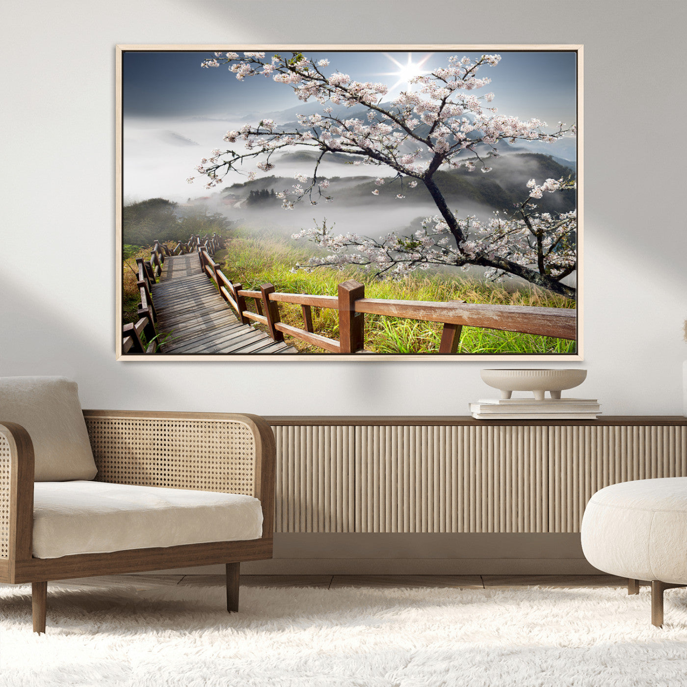 MGV-FC-36X24 - Sakura Cherry Blossom Pathway Canvas Wall Art – Tranquil Walk Through Blossoming Nature – Ready to