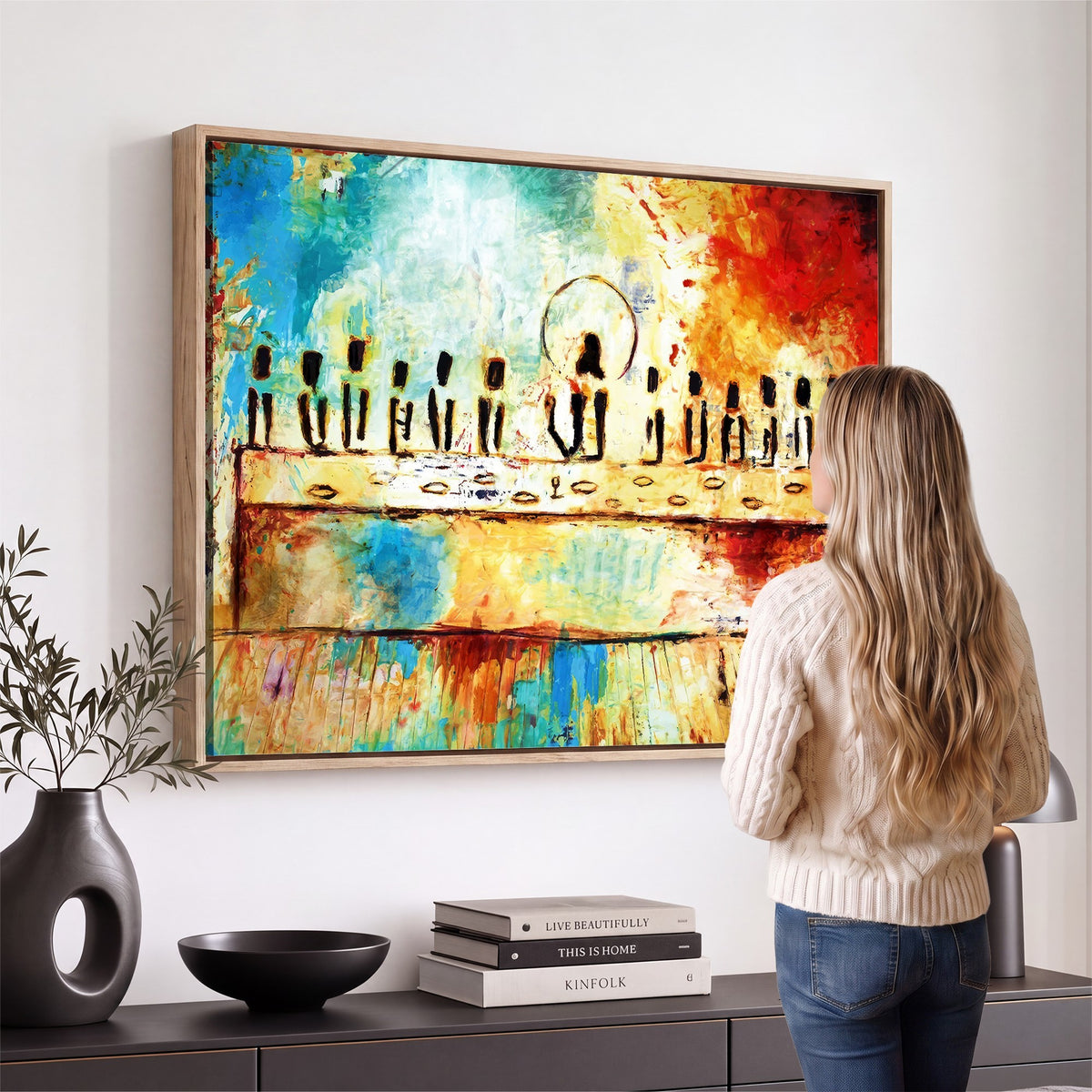 YKE34632598CR-_Poster-30x20 - Abstract Last Supper Wall Art, Jesus and Apostles Canvas Print, Religious Decor