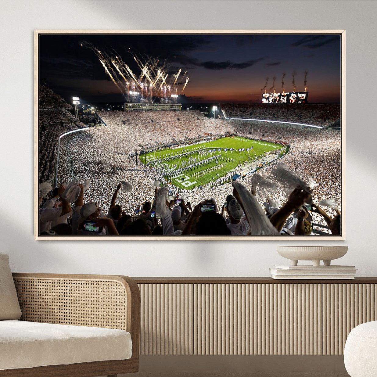 11221988-MGV-FC-36X24 - Epic Night Football Stadium Wall Art Canvas Print, Fireworks and Crowd Energy Game Day Excitement Decor for Home, Office