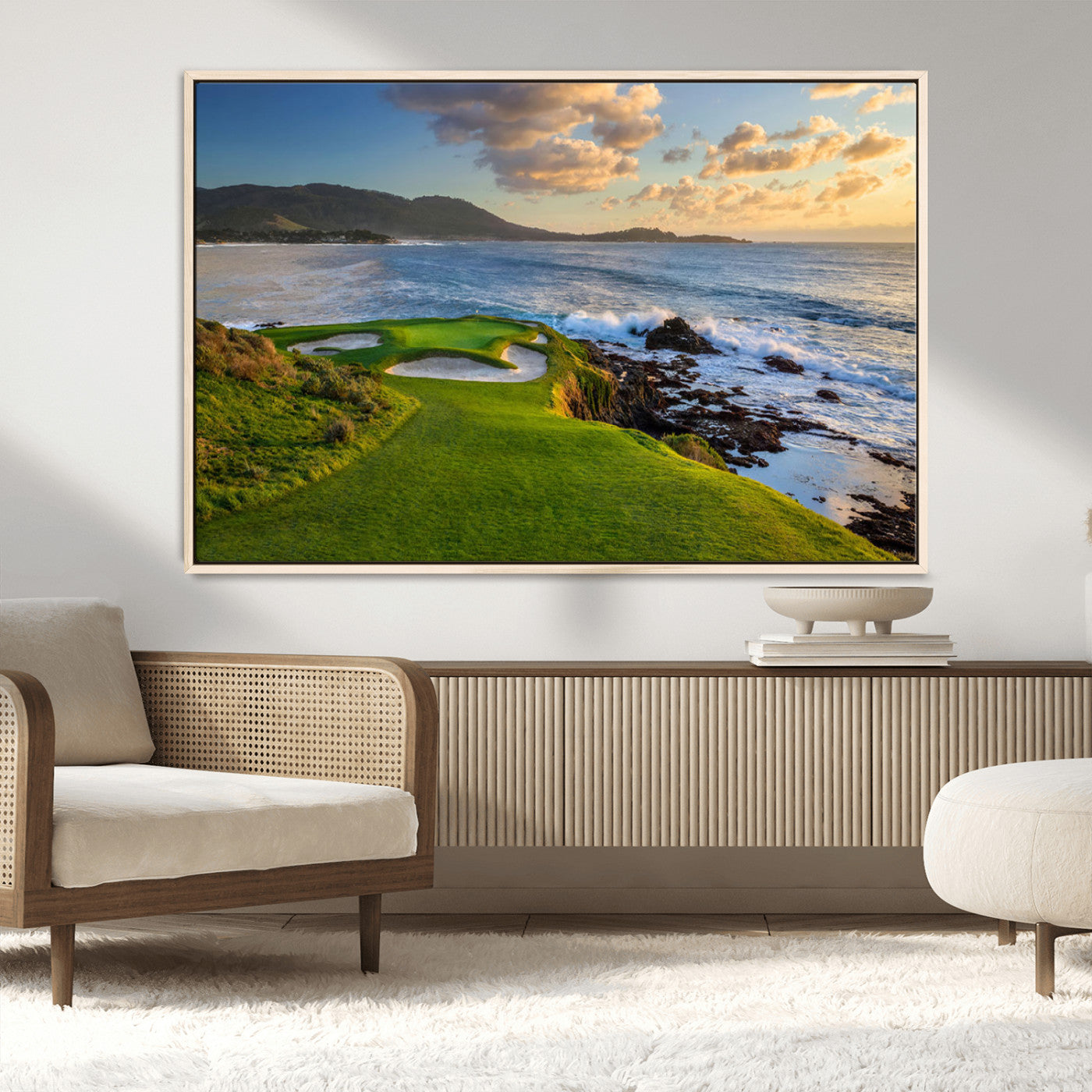 MGV-FC-36X24 - Stunning Coastal Golf Course at Sunset with Rolling Green Fairways and Ocean Waves – Perfect Wall