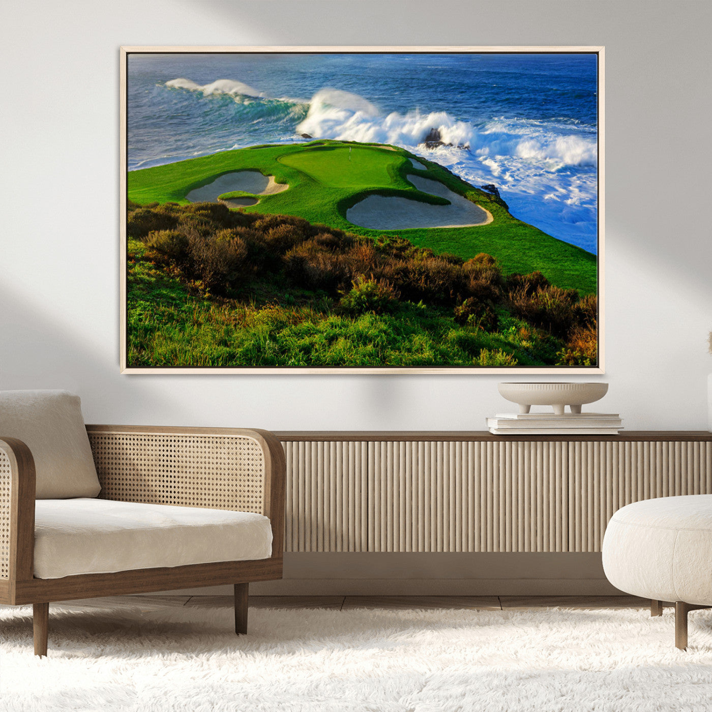-Ocean Cliffside Golf Course Green Waves Surf Sand Bunker Scenic Coastal Landscape Nature Wall Art