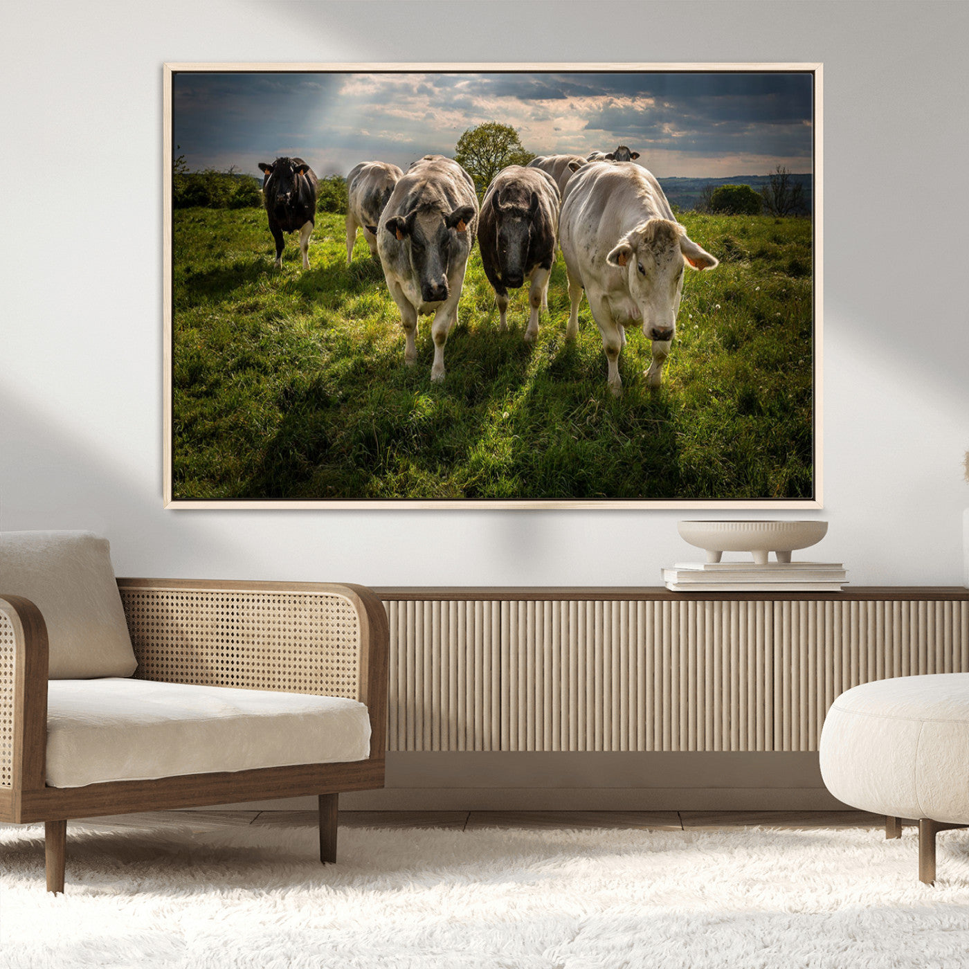67277447-MGV-CV-36X24-Grazing Cattle Herd Pasture Green Field Livestock Natural Farm Animals Rural Life Outdoor Wall Art Canvas Print