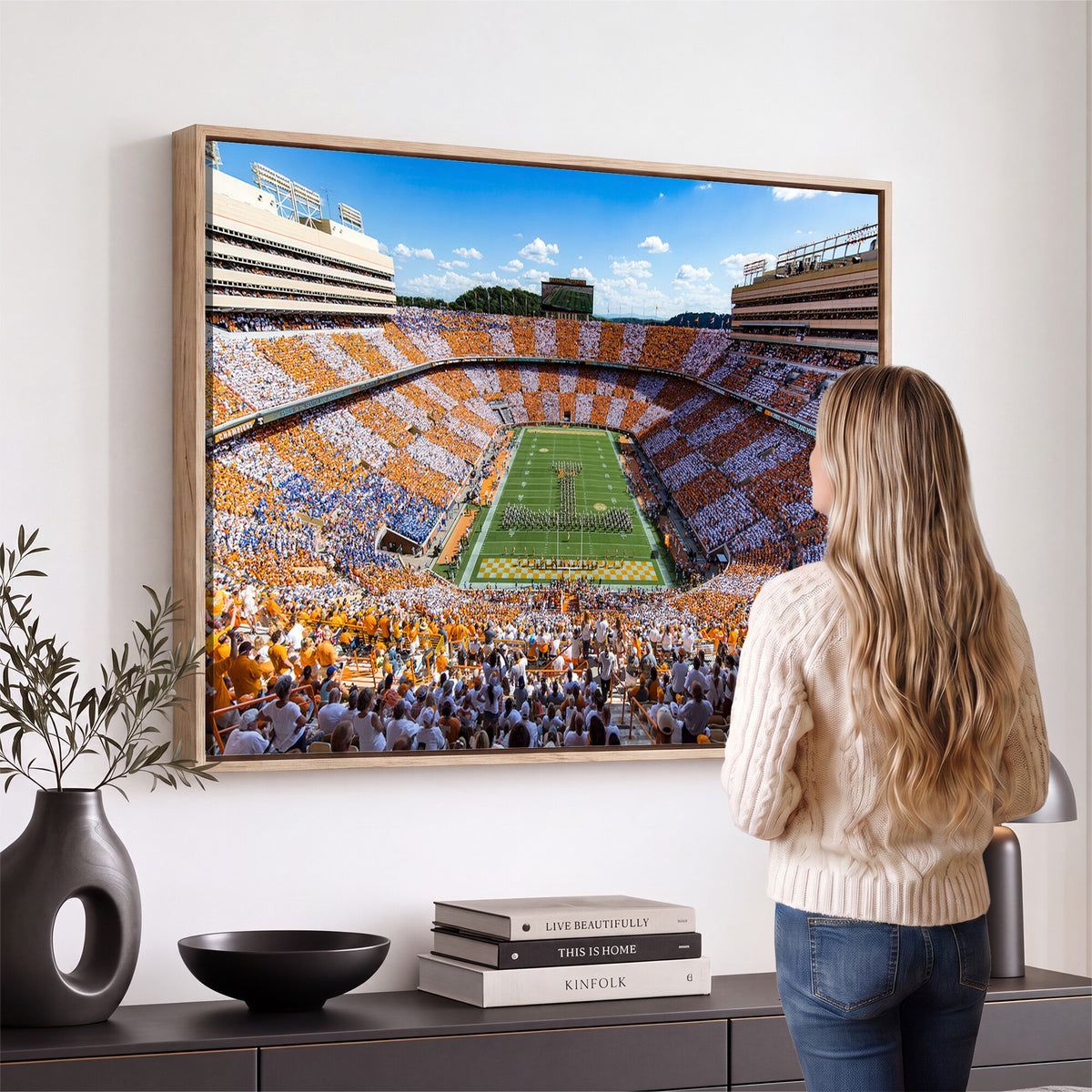 77097951-MGV-CV-36X24 - Tennessee Neyland Stadium Wall Art – Checkerboard Game Day Panoramic Canvas Print, College Football Decor for Home, Office, or Man Cave