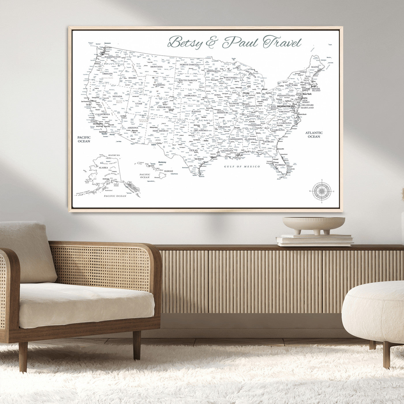 MGV-FC-36X24 - Personalized USA Map Wall Art Canvas Print – Custom Push Pin Travel American Map for Couples, Families, or Office Décor