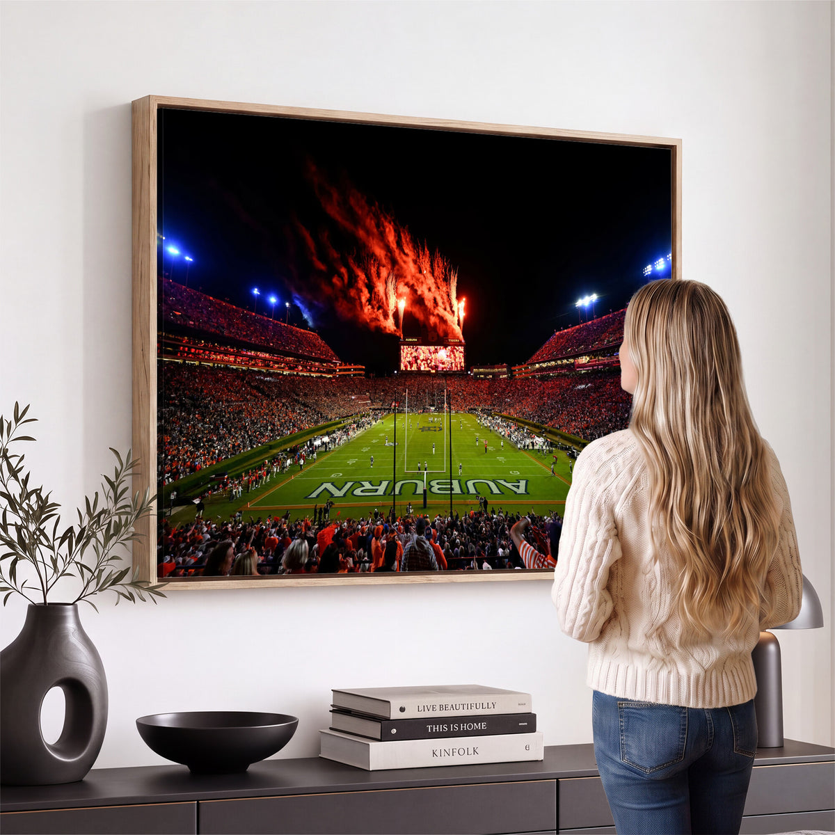 59046876-MGV-CV-36X24 - Jordan-Hare Football Stadium Wall Art Canvas Print, Football Stadium Aerial View