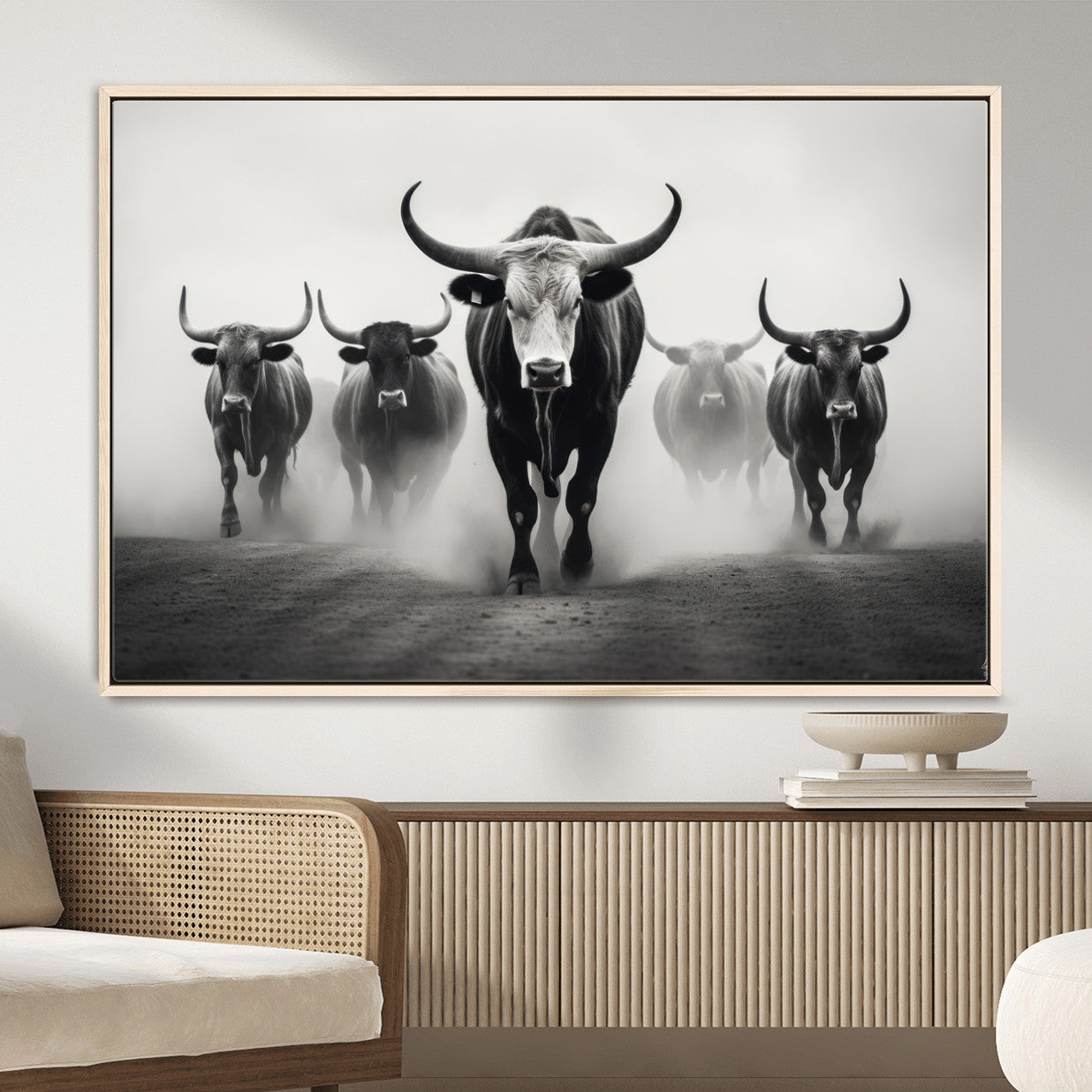 N34534C-MGV-FC-36X24 - Texas Bighorn Cow Hern Wall Art Canvas Print, Longhorn Cow Large Wall Art