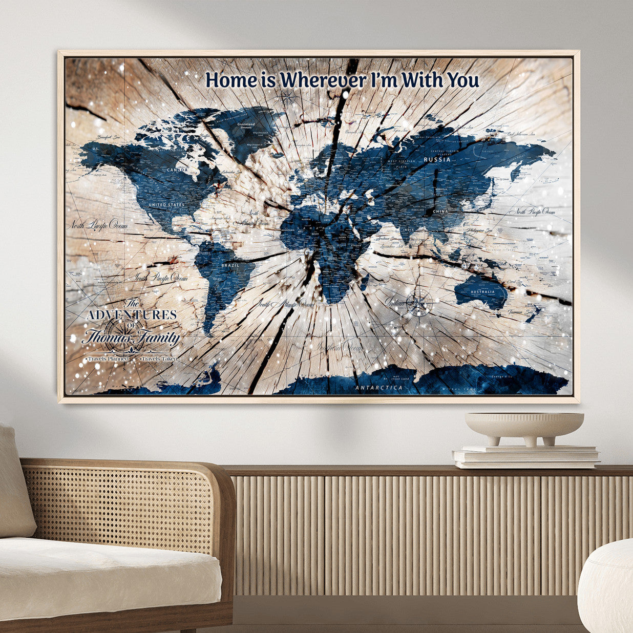 35694194-MGV-FC-36X24 - Personalized World Map Wall Art Canvas Print – Custom Push Pin Travel Map for Couples, Families, or Office Decor