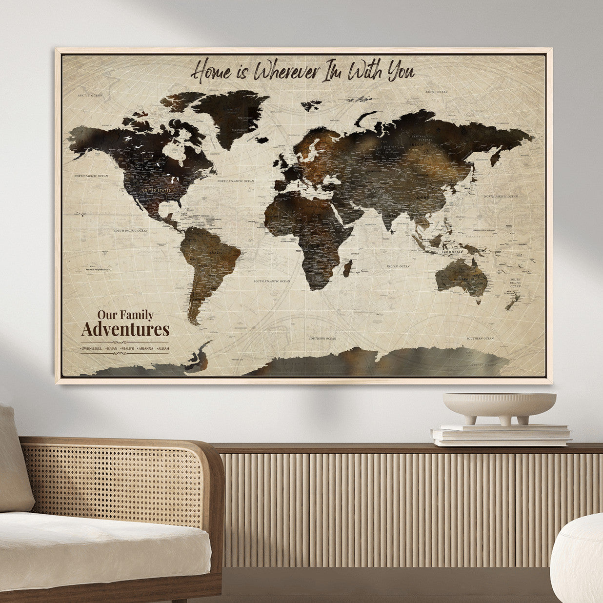 57979837-MGV-FC-36X24 - Personalized Push Pin World Map Canvas Print – Custom Framed Travel Tracker Wall Art Large Map Artwork for Home, Office