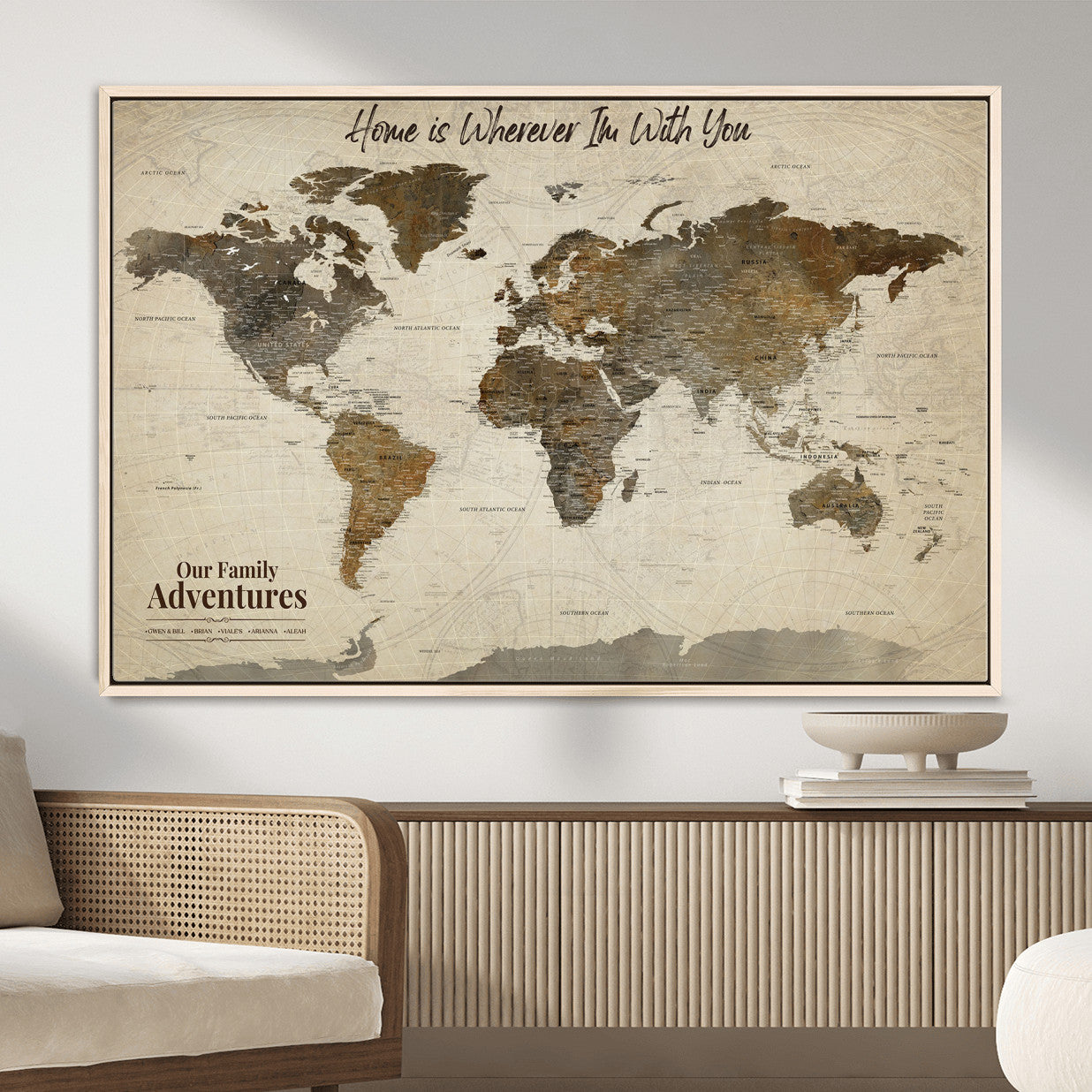 74684563-MGV-FC-36X24 - Custom Push Pin World Map Wall Art Canvas Print – Personalized Travel Tracker with Pins Framed Large for home, office