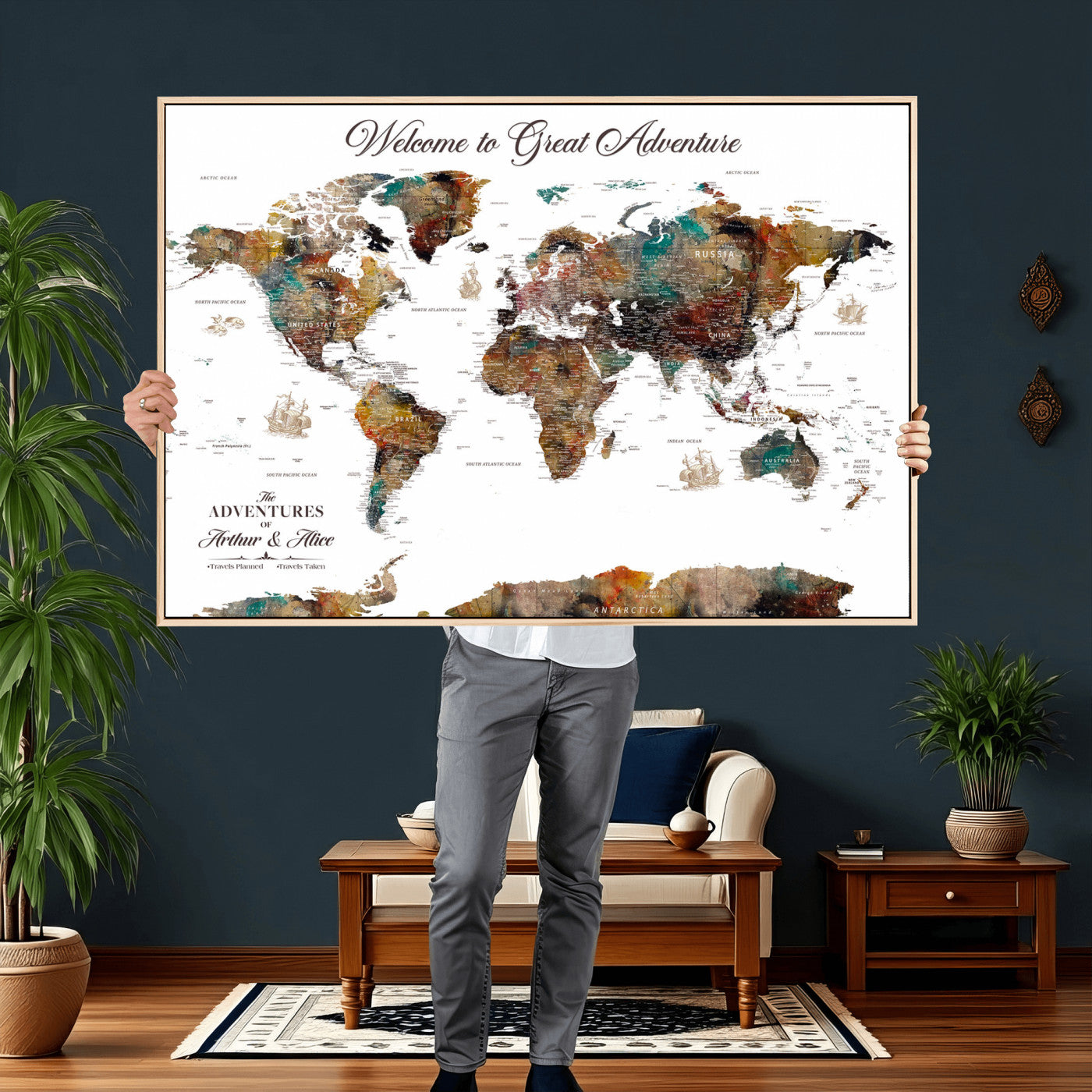 24221896-MGV-FC-36X24 - Personalized Push Pin World Map Wall Art Canvas Print with Pins – Customize  Travel Tracker Map for Home and Office Décor