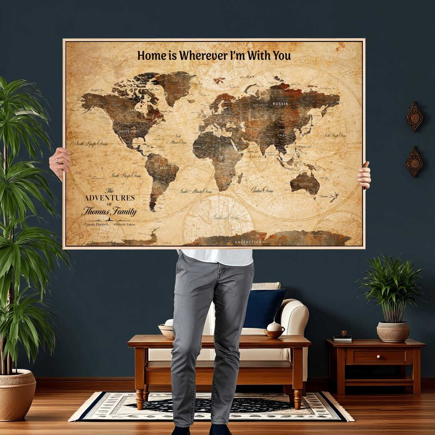 61703173-MGV-FC-36X24 - Personalized Push Pin World Map Wall Art Canvas Print with Pins – Customize  Travel Tracker Map for Home and Office Décor