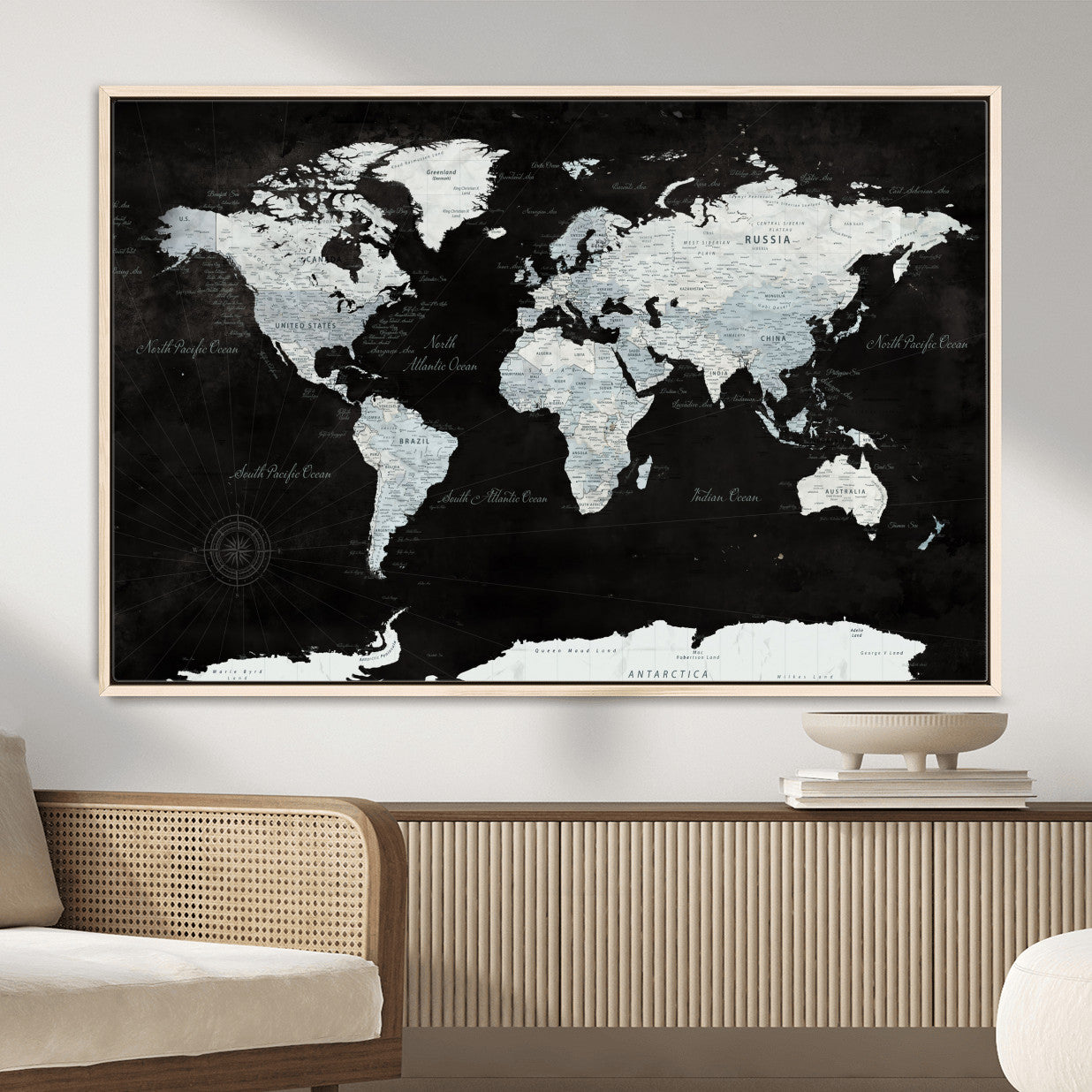 30759283-MGV-FC-36X24 - World Map Wall Art Canvas Print, Modern Decorative Framed Map Artwork Prints for Living Room, Office, Bedroom Wall Decor