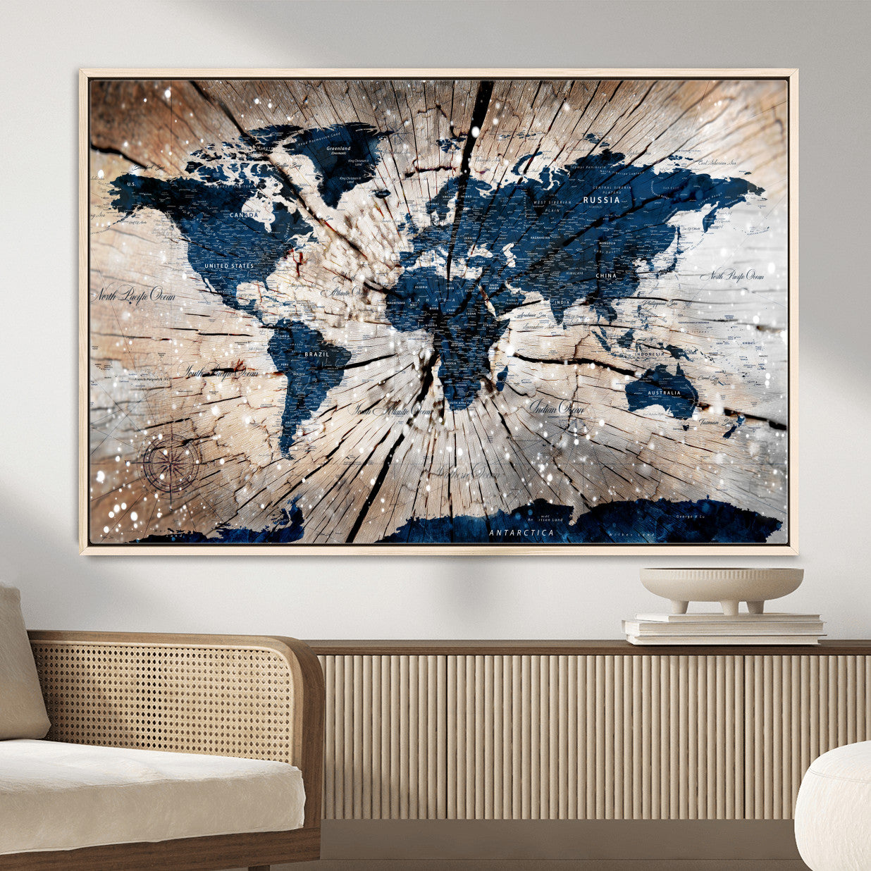99001695-MGV-FC-36X24 - World Map Wall Art Canvas Print, Modern Decorative Framed Map Artwork Prints for Living Room, Office, Bedroom Wall Decor