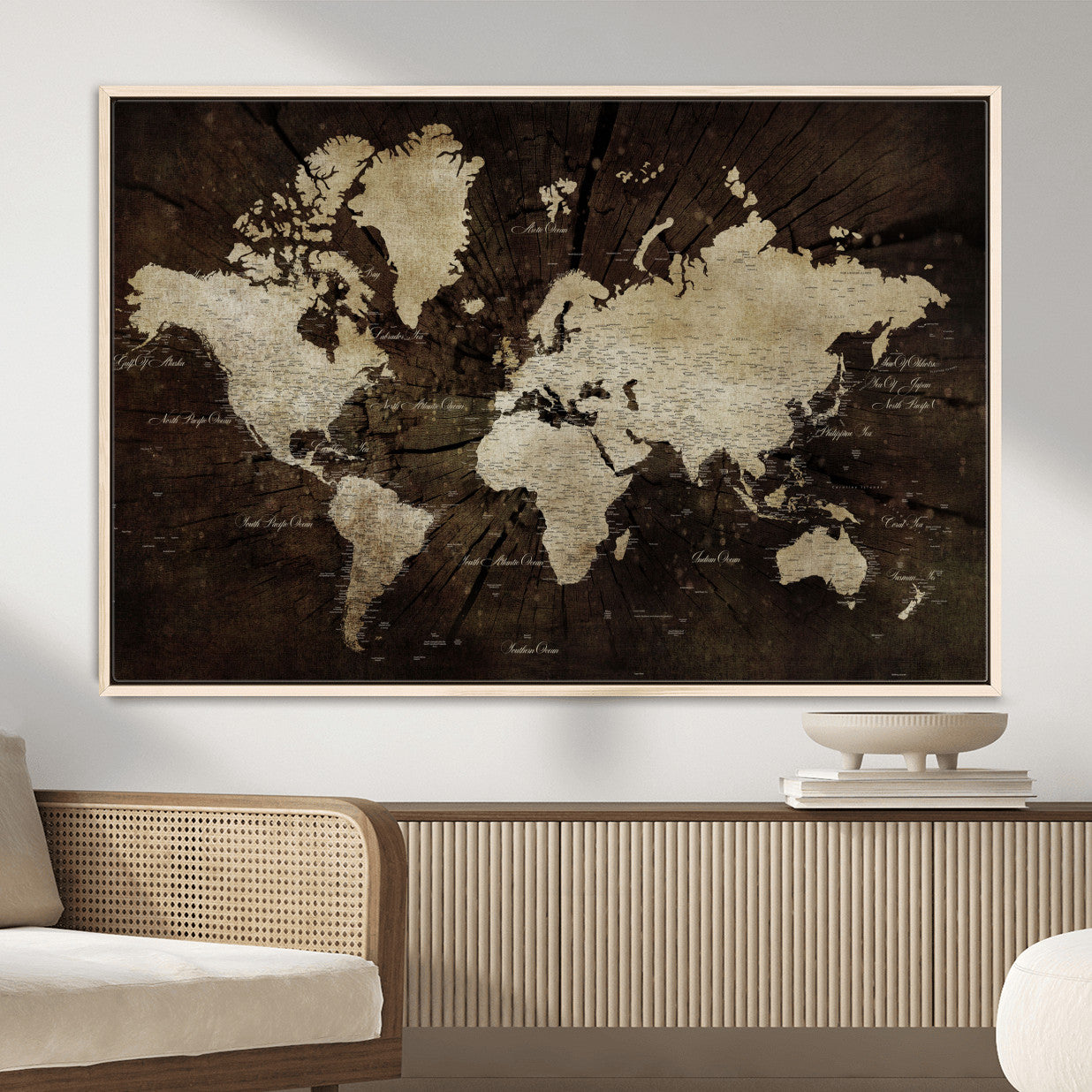 24010397-MGV-FC-36X24 - World Map Wall Art Canvas Print, Modern Decorative Framed Map Artwork Prints for Living Room, Office, Bedroom Wall Decor