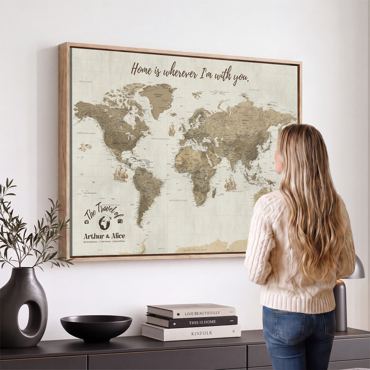 61351027-MGV-CV-36X24 - Custom Push Pin World Map Wall Art Canvas Print | Personalized Travel Tracker with Pins - NEWMAP-11