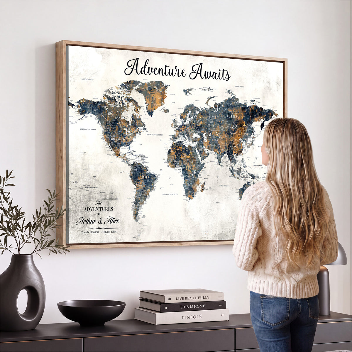 26041262-MGV-CV-36X24 - Custom Push Pin World Map Wall Art Canvas Print | Personalized Travel Tracker with Pins Framed Large Print - NEWMAP-6