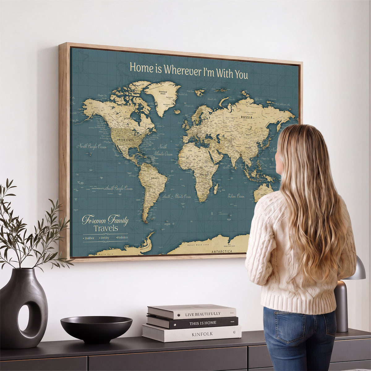 15936891-MGV-CV-36X24 - Custom Push Pin World Map Wall Art Canvas Print | Personalized Travel Tracker with Pins Framed Large for Home and Office Decor
