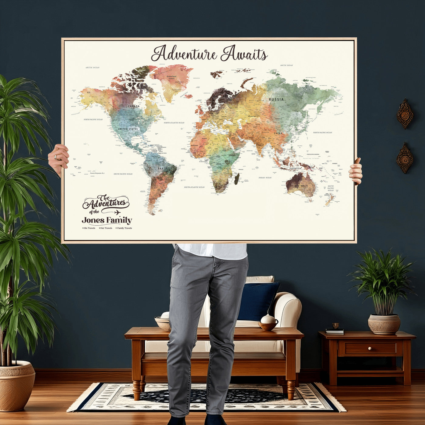 73360781-MGV-CV-36X24 - Custom Push Pin World Map Wall Art Canvas Print – Personalized Travel Tracker - NEWMAP-7