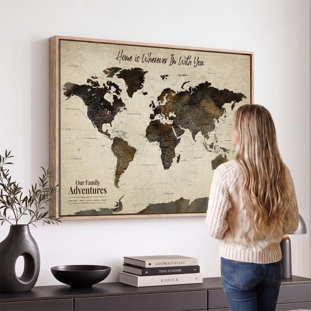 26357755-MGV-CV-36X24 - Custom Push Pin World Map Wall Art Canvas Print | Personalized Travel Tracker with Pins Framed Large for Home and Office Decor