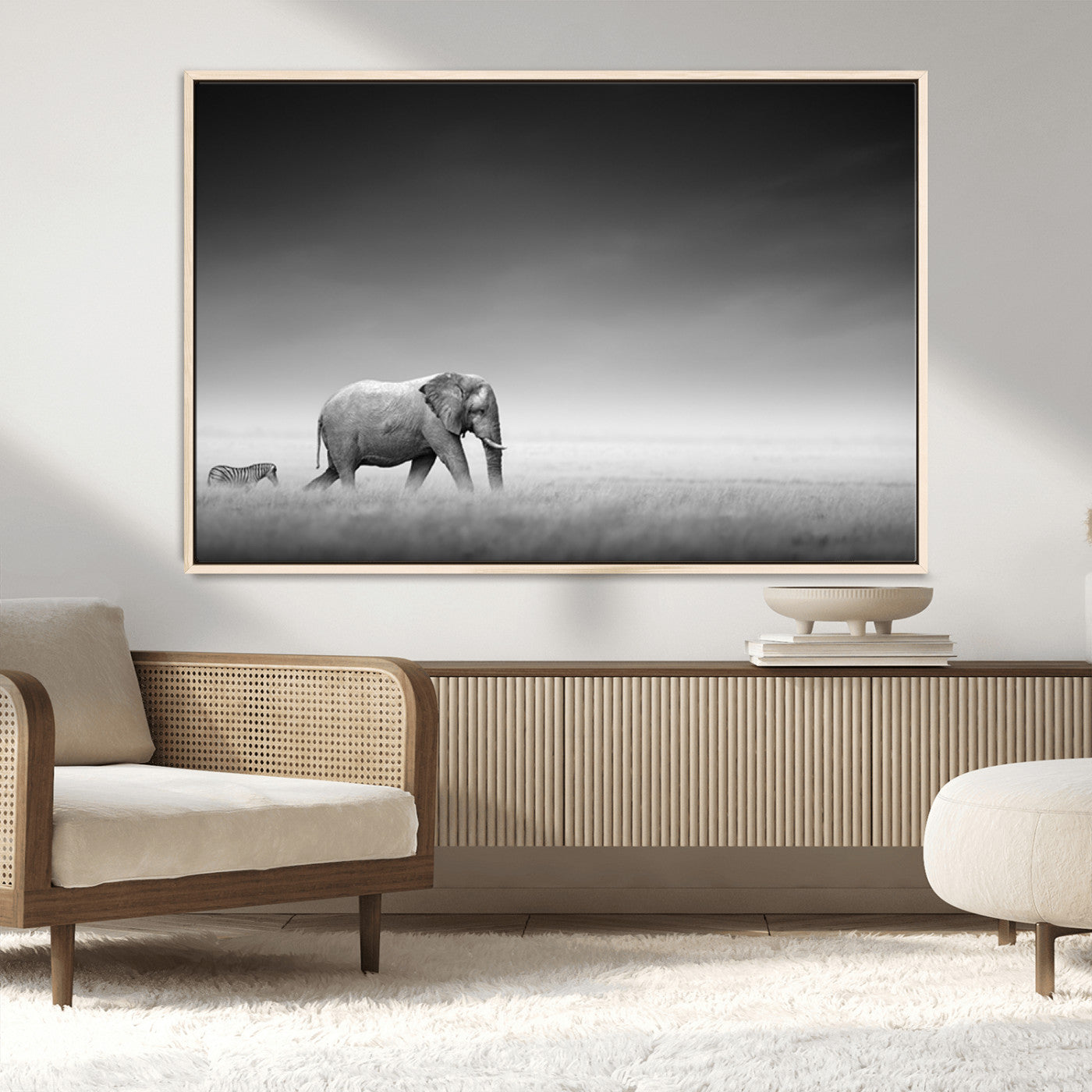 MGV-FC-36X24 - Elephand and Zebra Wall Art Canvas Print, Modern Artwork